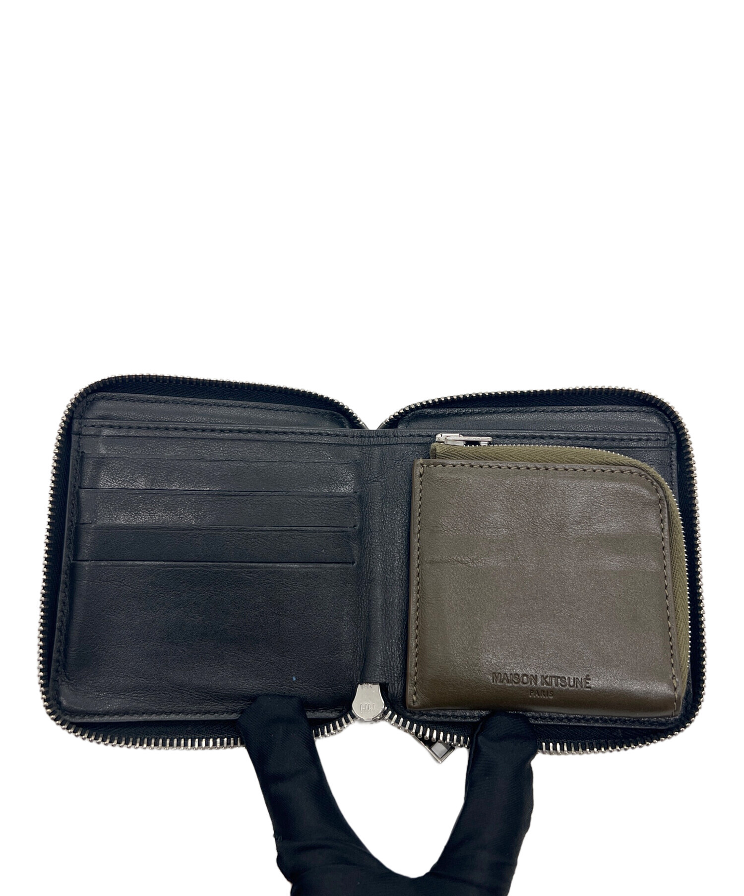 中古・古着通販】maison kitsune (メゾンキツネ) 2つ折り財布 ブラック
