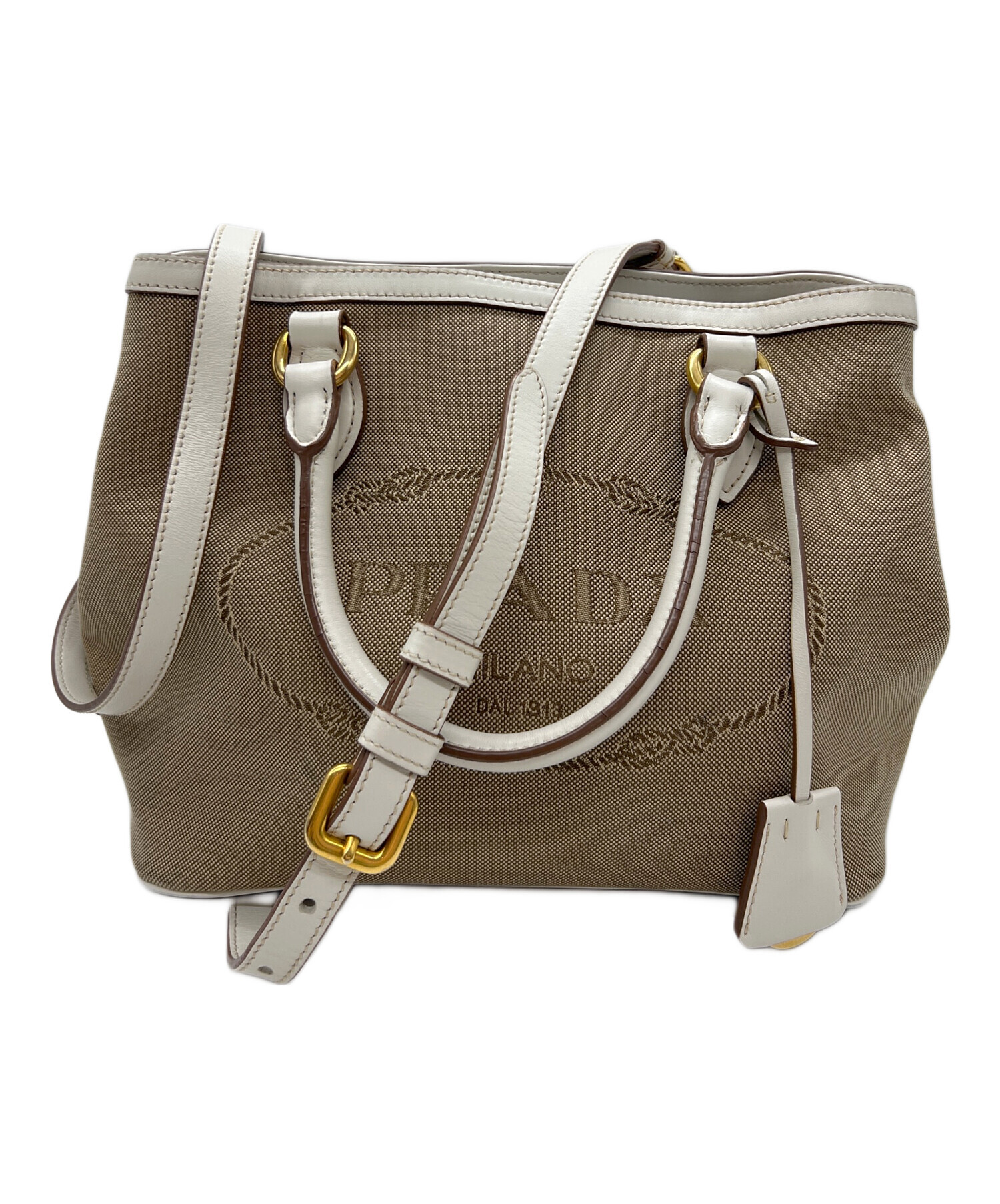 中古・古着通販】PRADA (プラダ) ロゴジャガード2WAYバッグ ベージュ