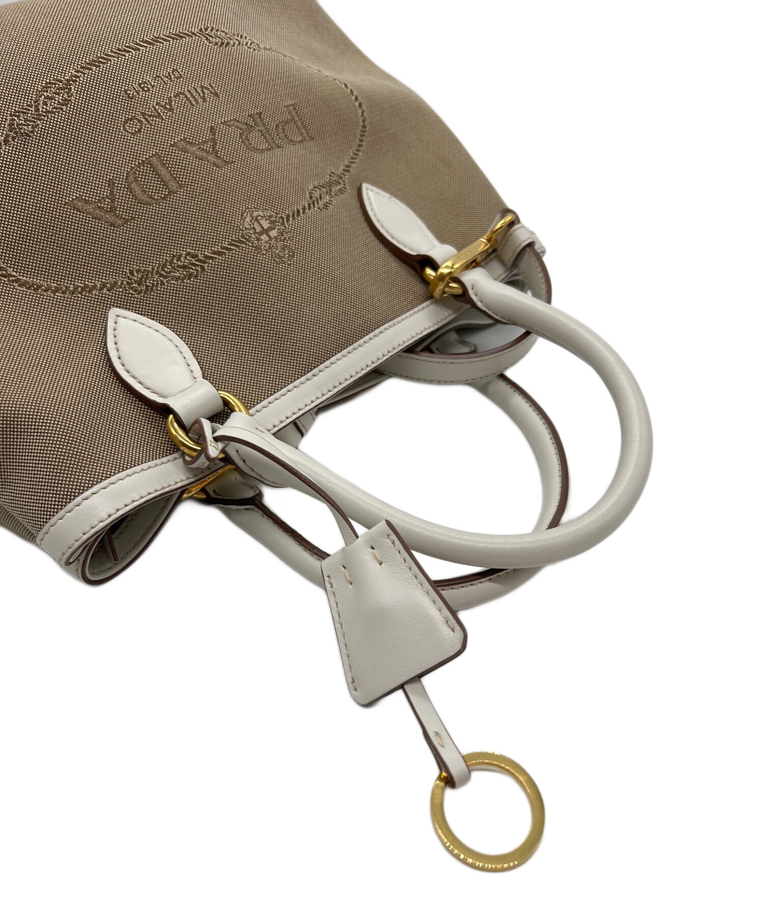 中古・古着通販】PRADA (プラダ) ロゴジャガード2WAYバッグ ベージュ