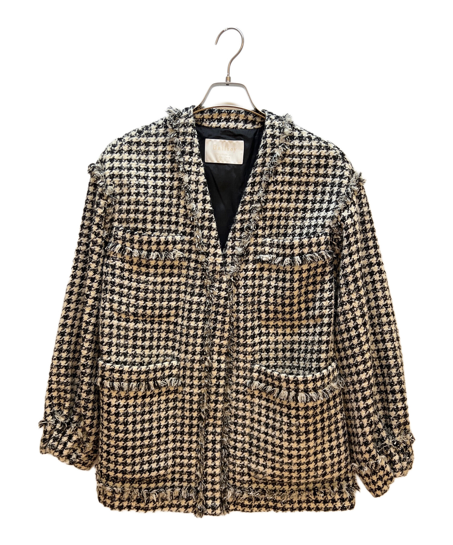 BALLSEY ハウンドトゥースツイード フリンジジャケット 36 中古・古着通販】BALLSEY (ボールジィ) ハウンドトゥースツイード ノー