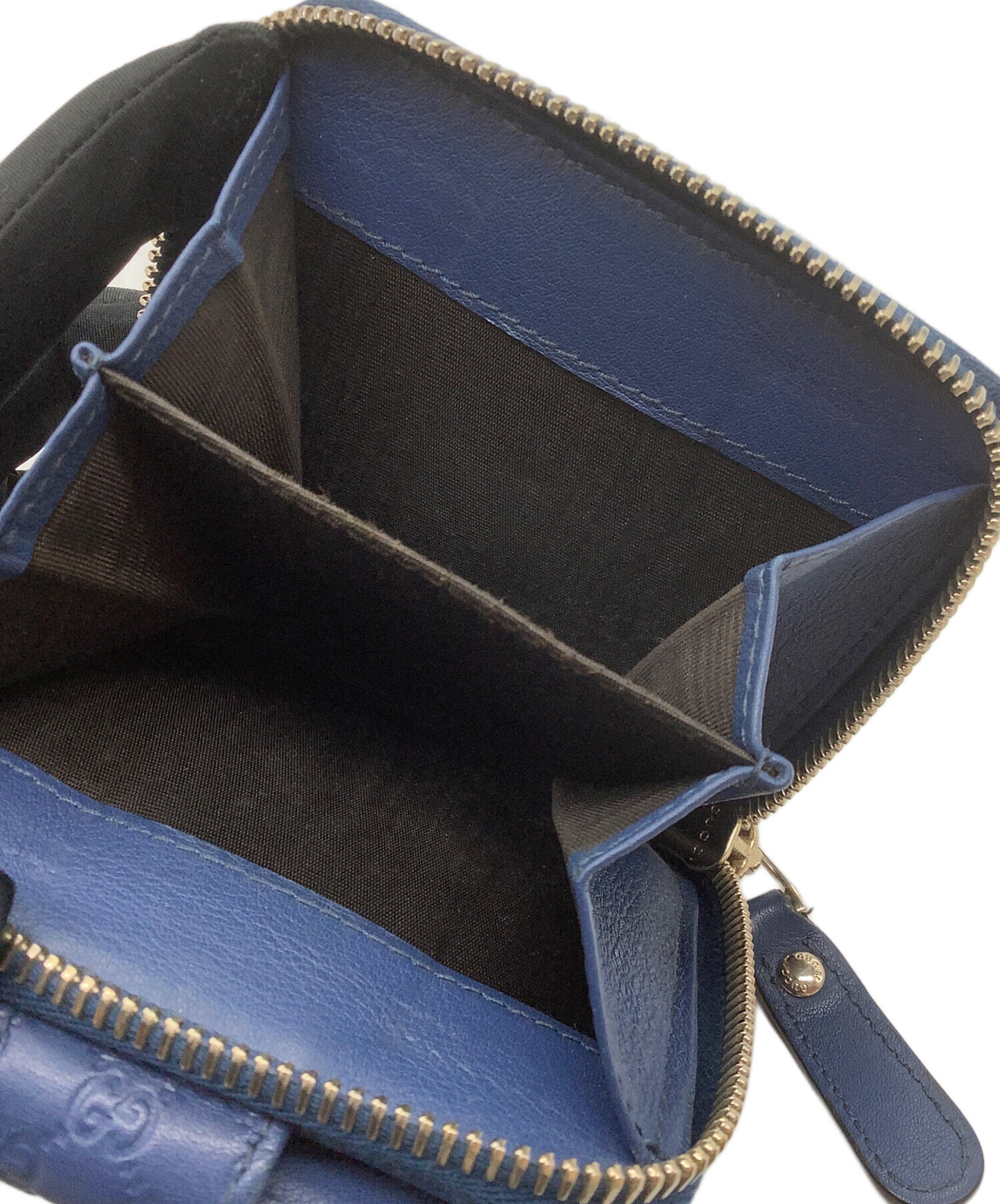 安心鑑定☆グッチ　折りたたみ財布 シマレザー 2つ折り ドリアン ネイビー 安心鑑定☆グッチ 折りたたみ財布 シマレザー 2つ折り ドリアン ネイビー