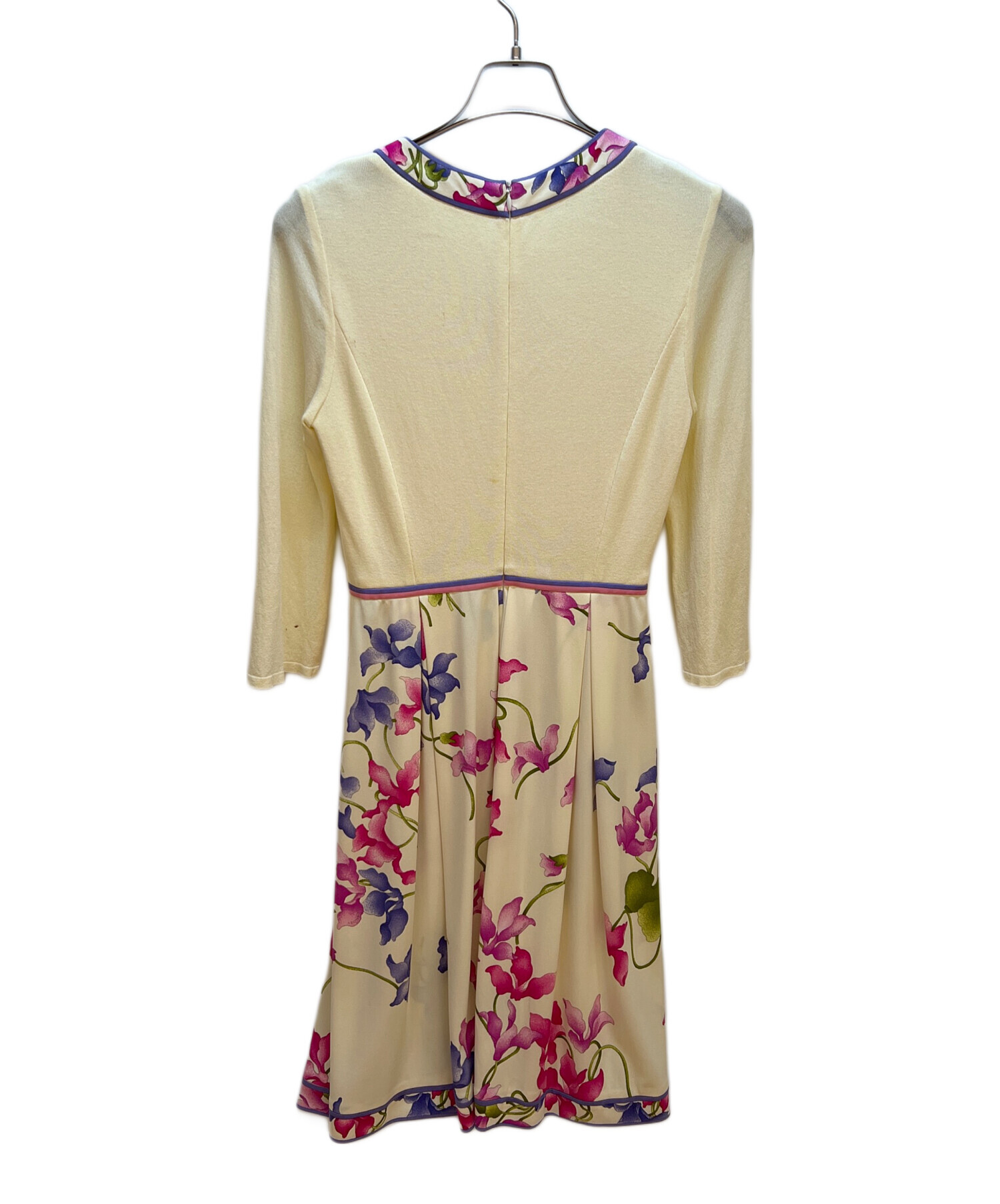 LEONARD レオナール　７部袖ワンピース　　サイズ36 ベルト付き　SALE 中古・古着通販】LEONARD (レオナール) 半袖ワンピース アイボリー