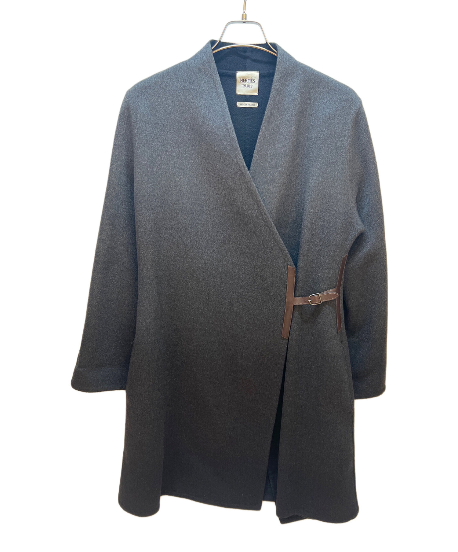 中古・古着通販】HERMES (エルメス) ノーカラーコート グレー サイズ