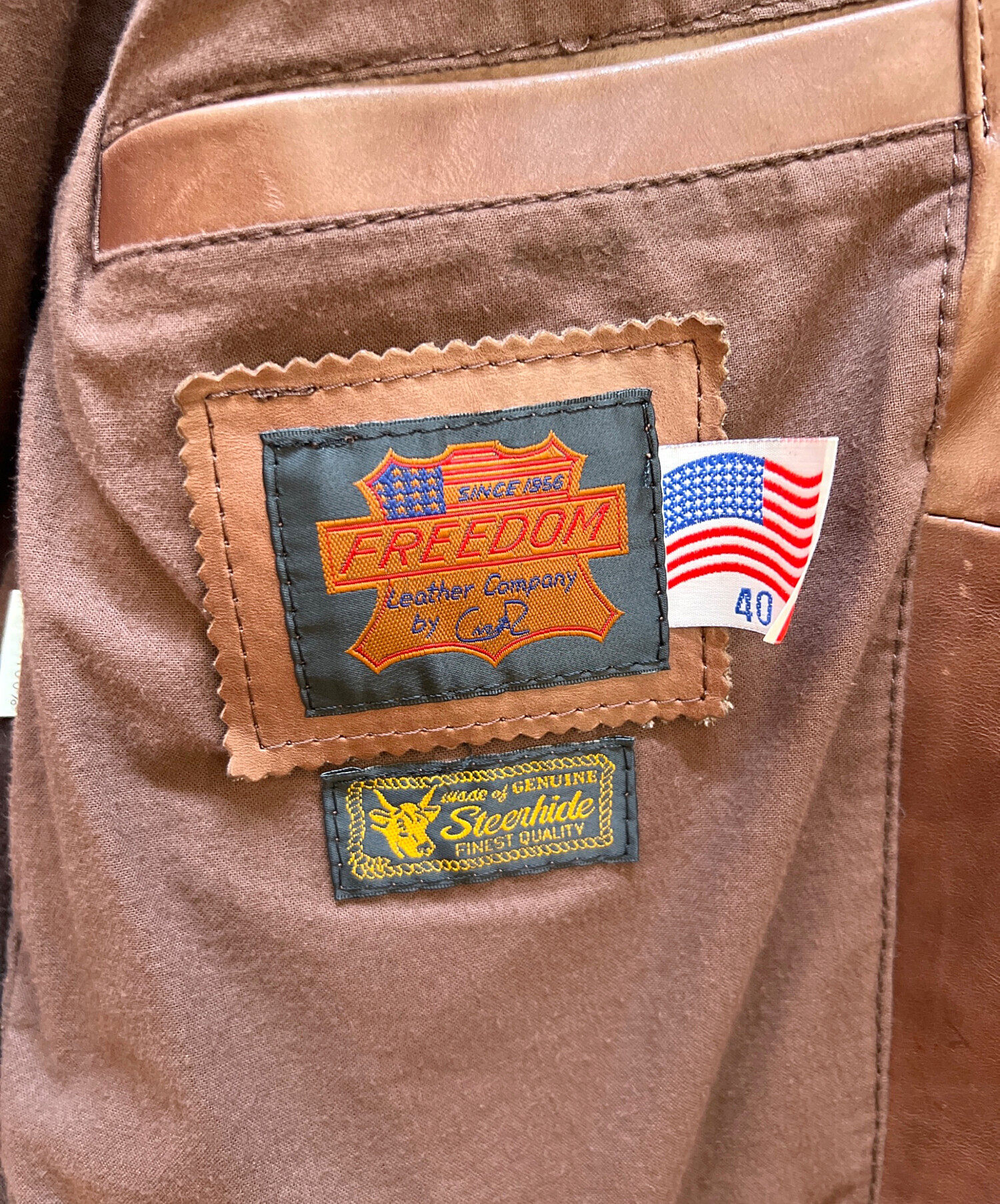 極美品 FREEDOM フリーダム レザージャケット キルティング　ワッペン 中古・古着通販】FREEDOM (フリーダム) レザージャケット ブラウン