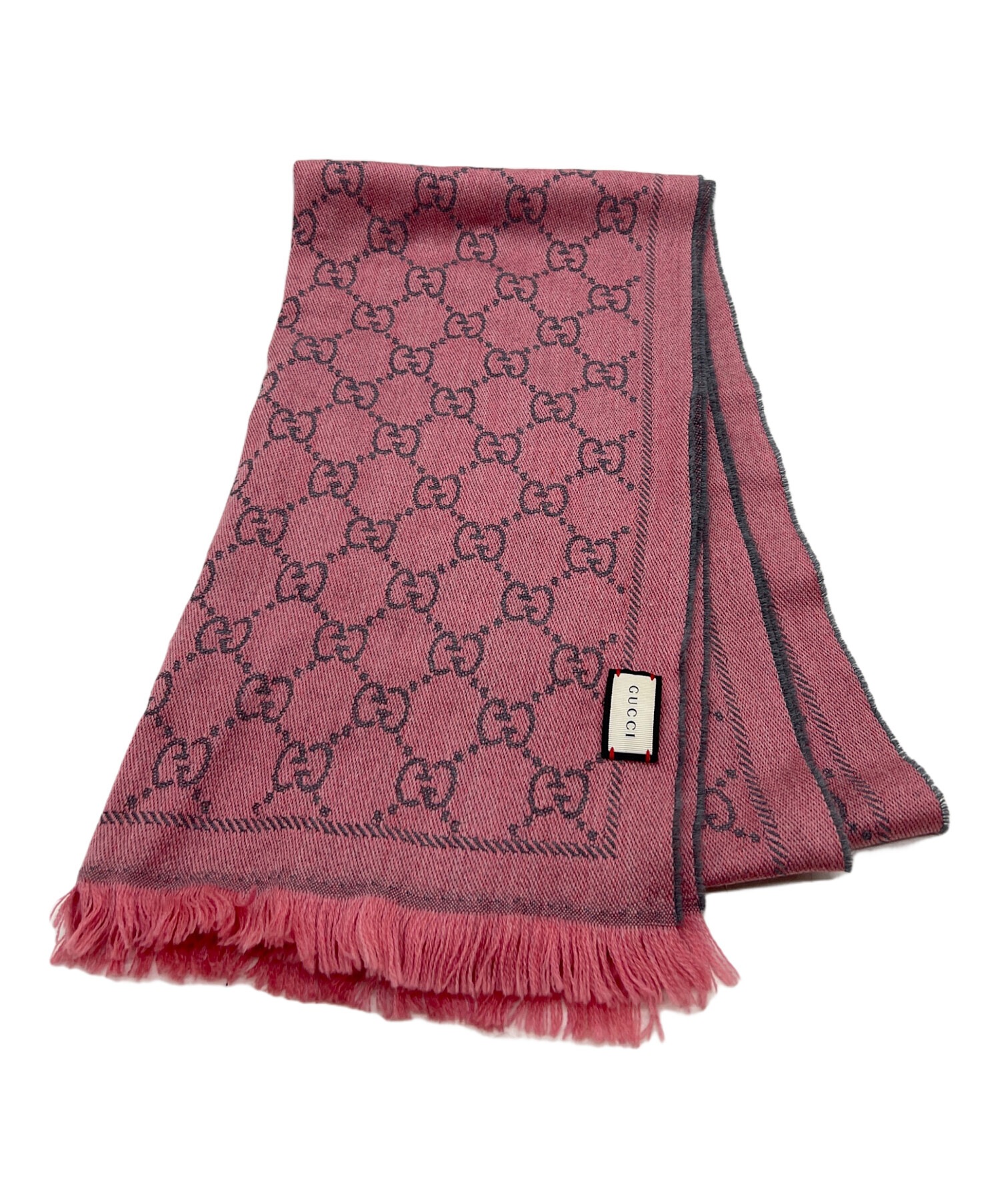 GUCCI GGロゴ マフラー ピンク/グレー 中古・古着通販】GUCCI (グッチ) マフラー ピンク×グレー｜ブランド