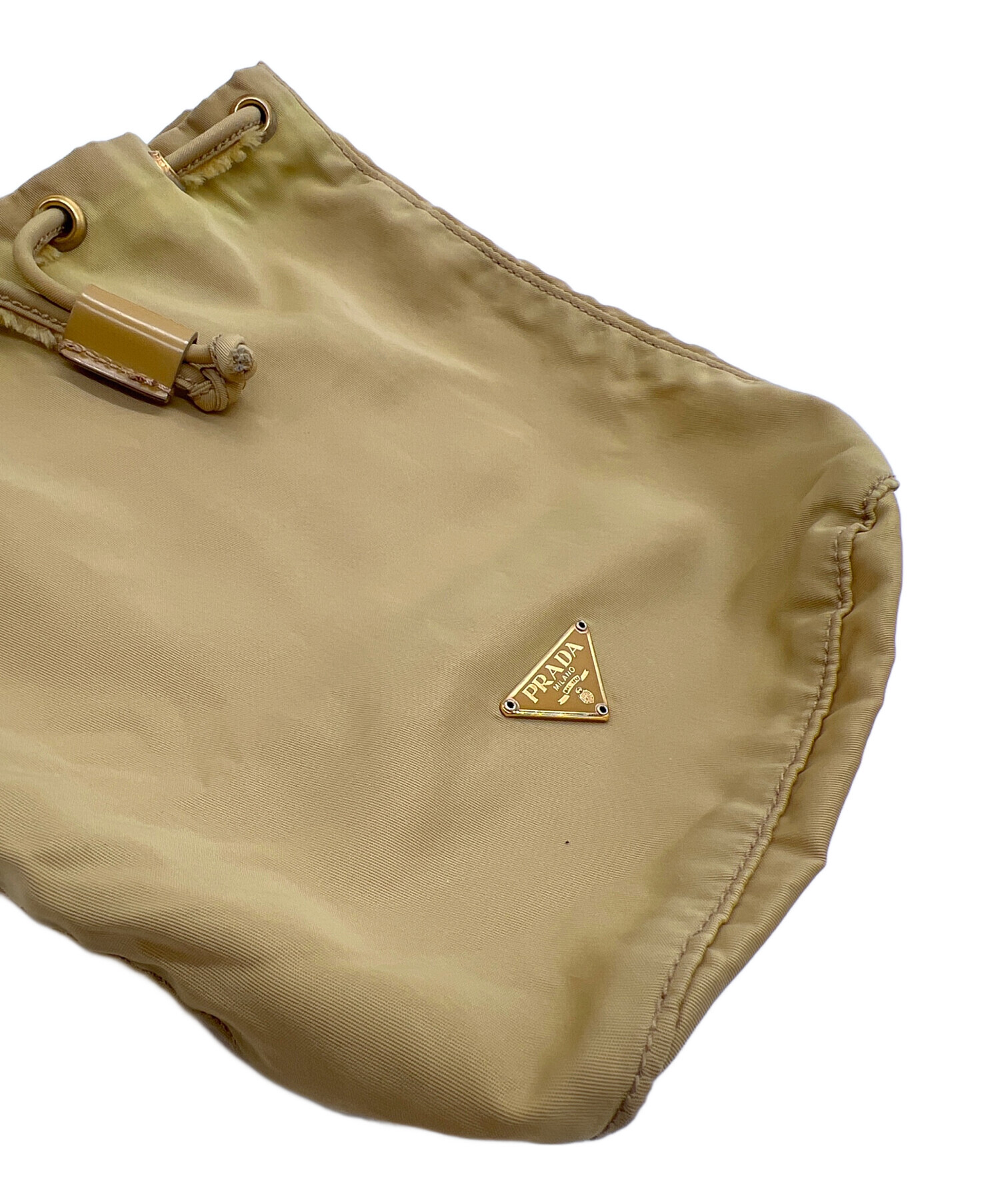 PRADA イエロー 巾着ポーチ　バッグ 楽天市場】プラダ 巾着ポーチ 1NA369 イエロー ナイロン レザー 中古