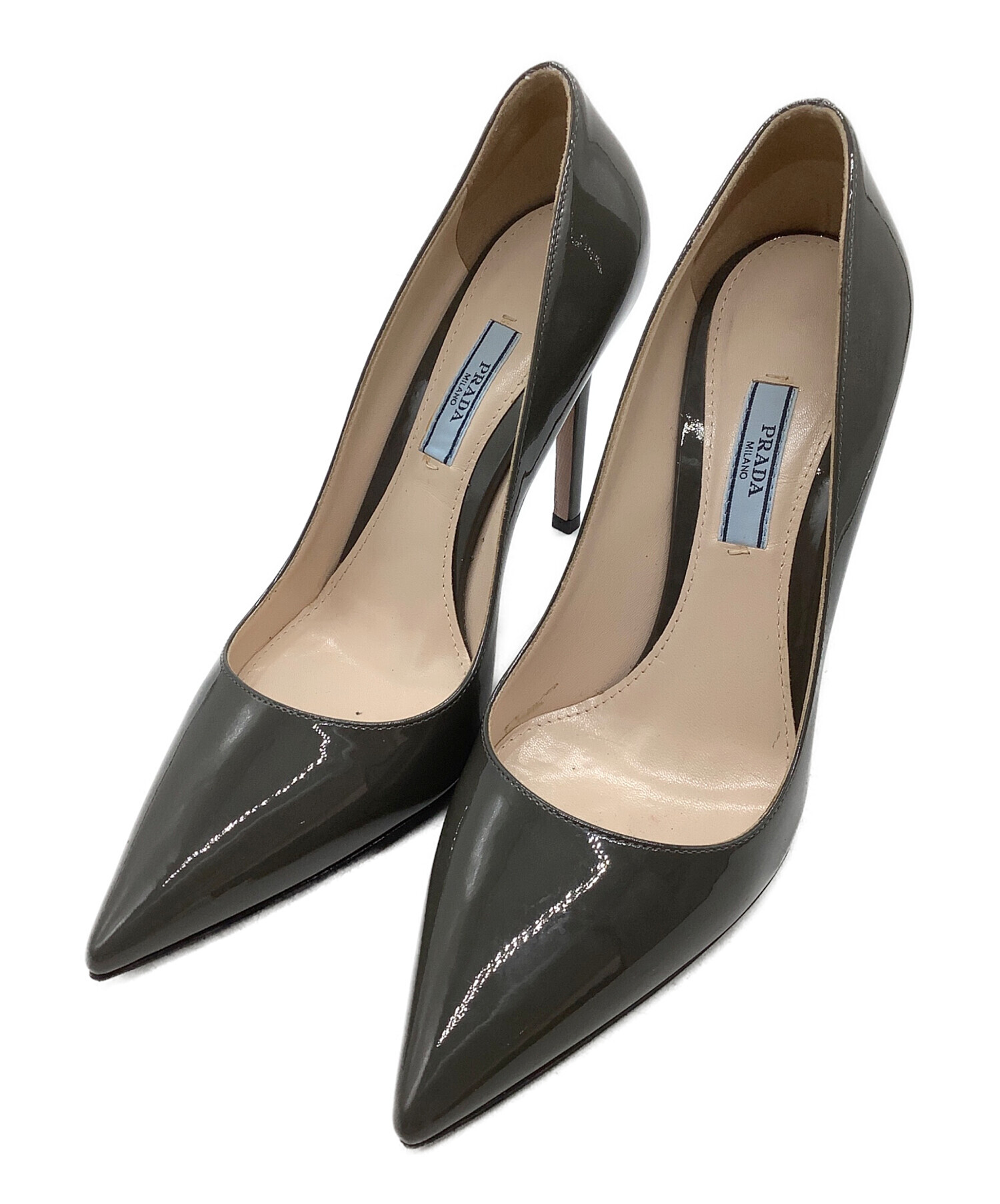 中古・古着通販】PRADA (プラダ) エナメルヒールパンプス グレー