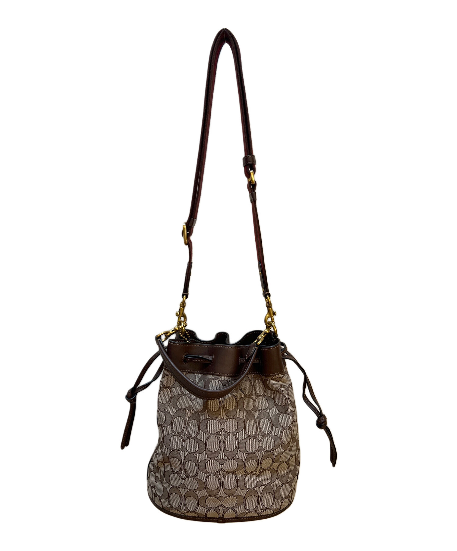 COACH ダークブラウン ショルダーバッグ　巾着型　レザー 中古・古着通販】COACH (コーチ) 巾着ショルダーバッグ ブラウン