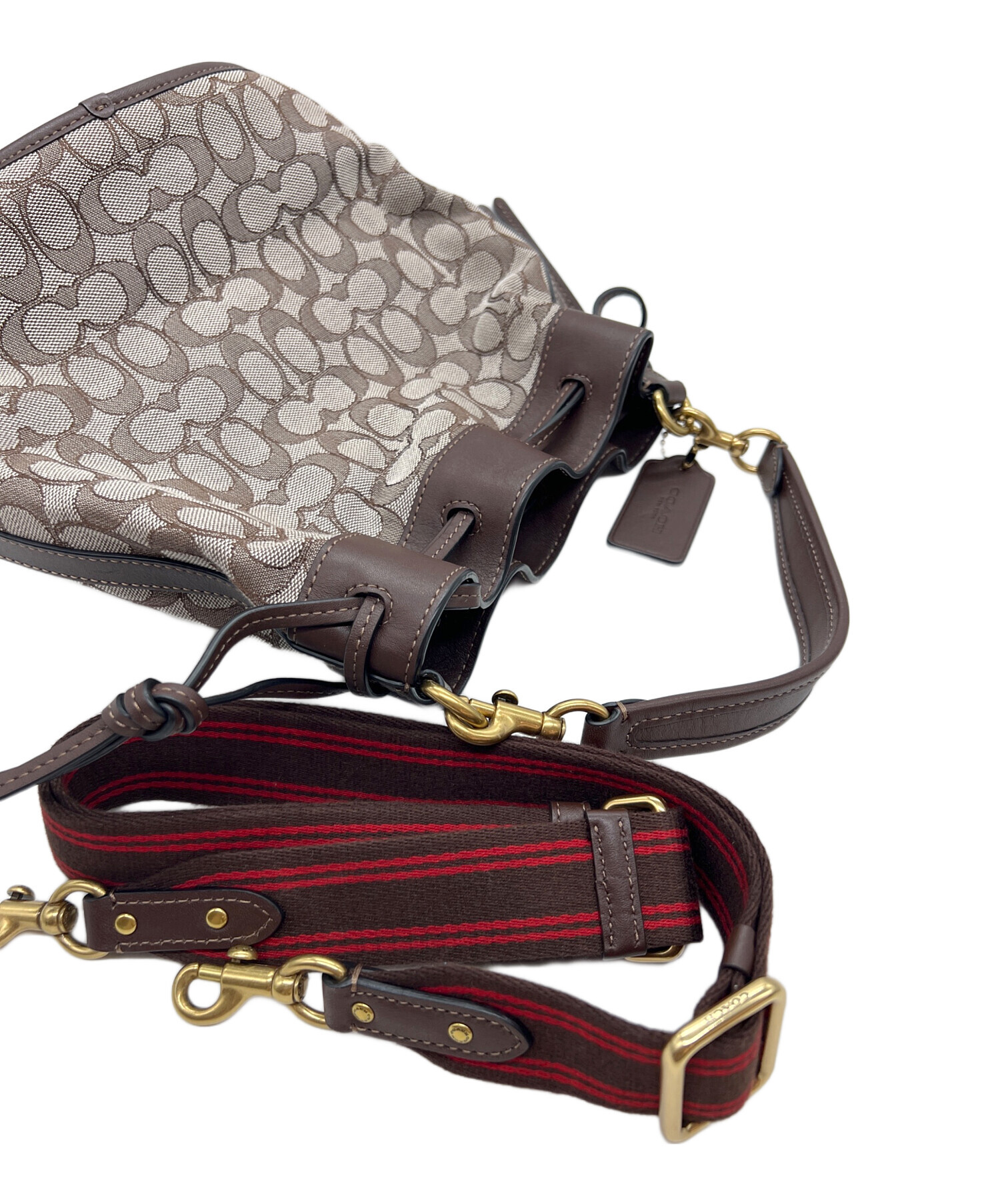 COACH ダークブラウン ショルダーバッグ　巾着型　レザー 中古・古着通販】COACH (コーチ) 巾着ショルダーバッグ ブラウン