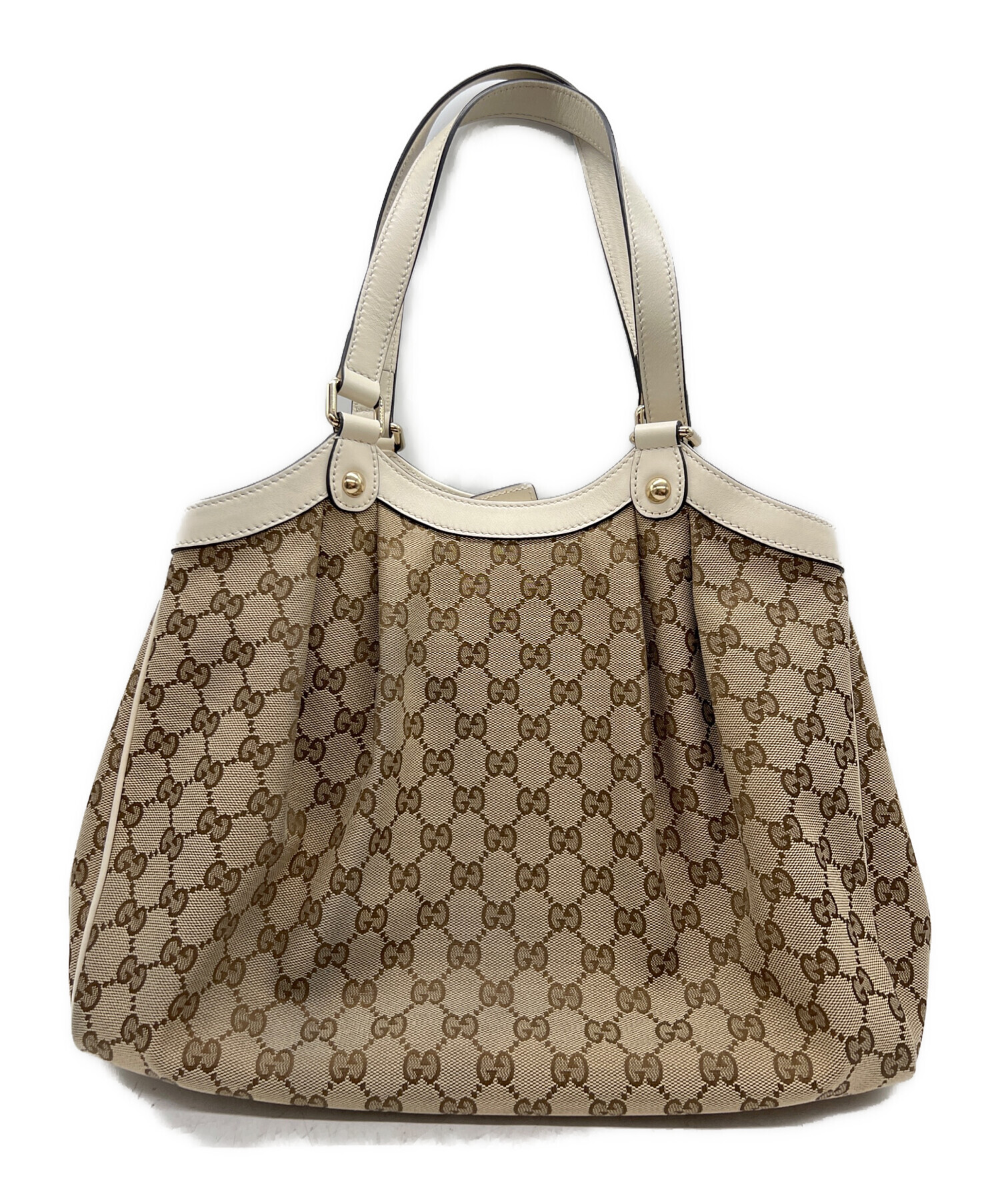 GUCCI ベージュ ロゴ入りトートバッグ 大、中古35×35×6 中古・古着通販】GUCCI (グッチ) トートバッグ ベージュ×ホワイト