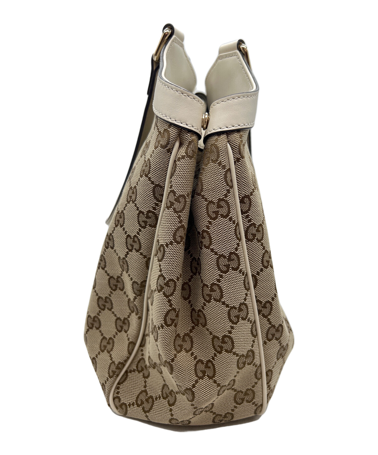 GUCCI ベージュ ロゴ入りトートバッグ 大、中古35×35×6 中古・古着通販】GUCCI (グッチ) トートバッグ ベージュ×ホワイト
