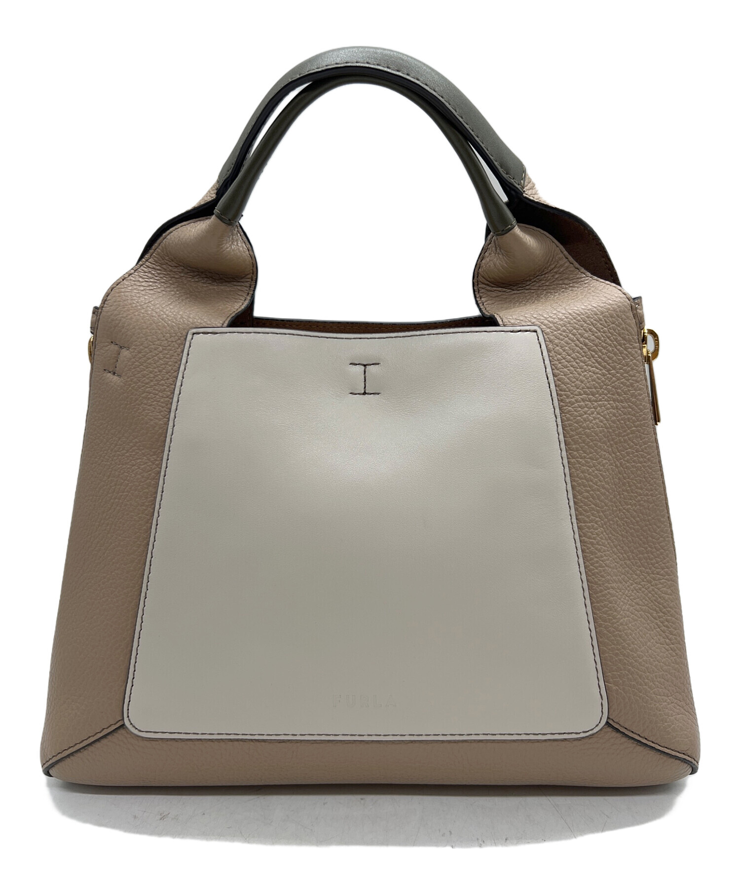美品♡フルラ 中古・古着通販】FURLA (フルラ) ハンドバッグ カーキ×アイボリー