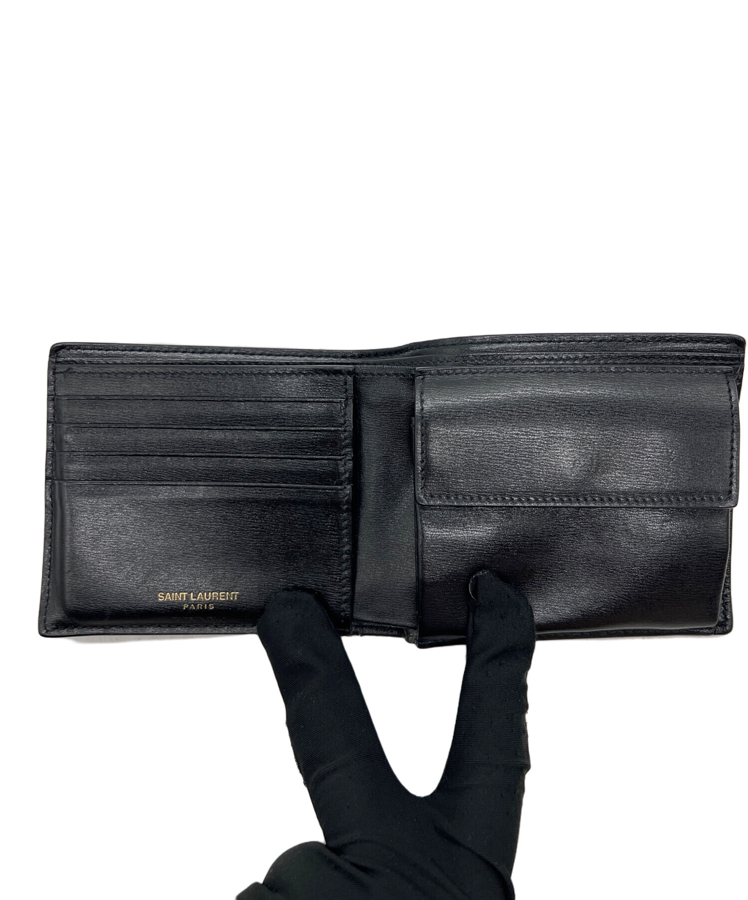 SAINT LAURENT 二つ折り財布 ブラック　中古品 中古・古着通販】Saint Laurent Paris (サンローランパリ) 2つ折り財布