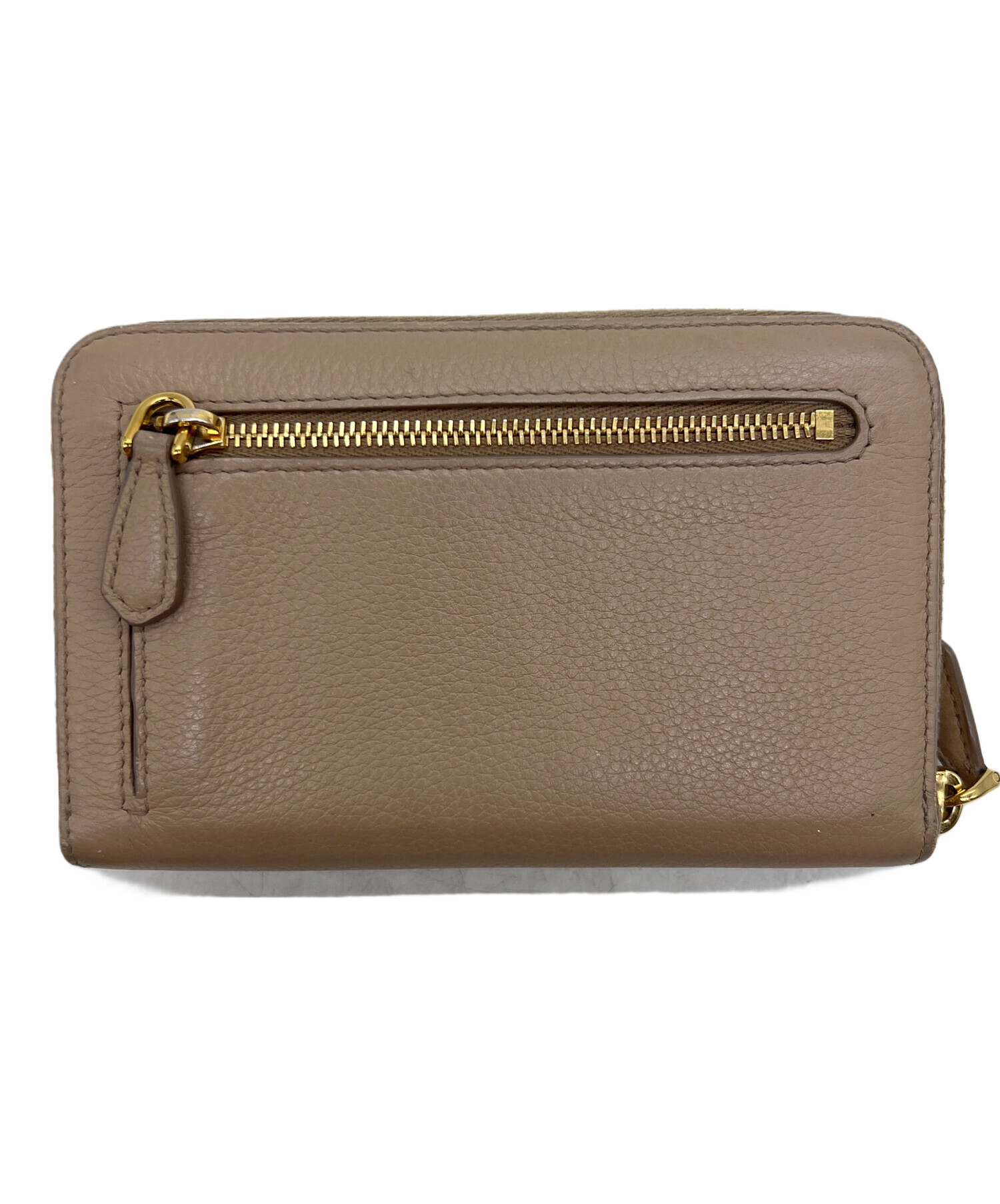 PRADA プラダ 長財布 キャンバス レザー ベージュ ブラウン 中古・古着通販】PRADA (プラダ) ラウンドファスナー財布 ベージュ