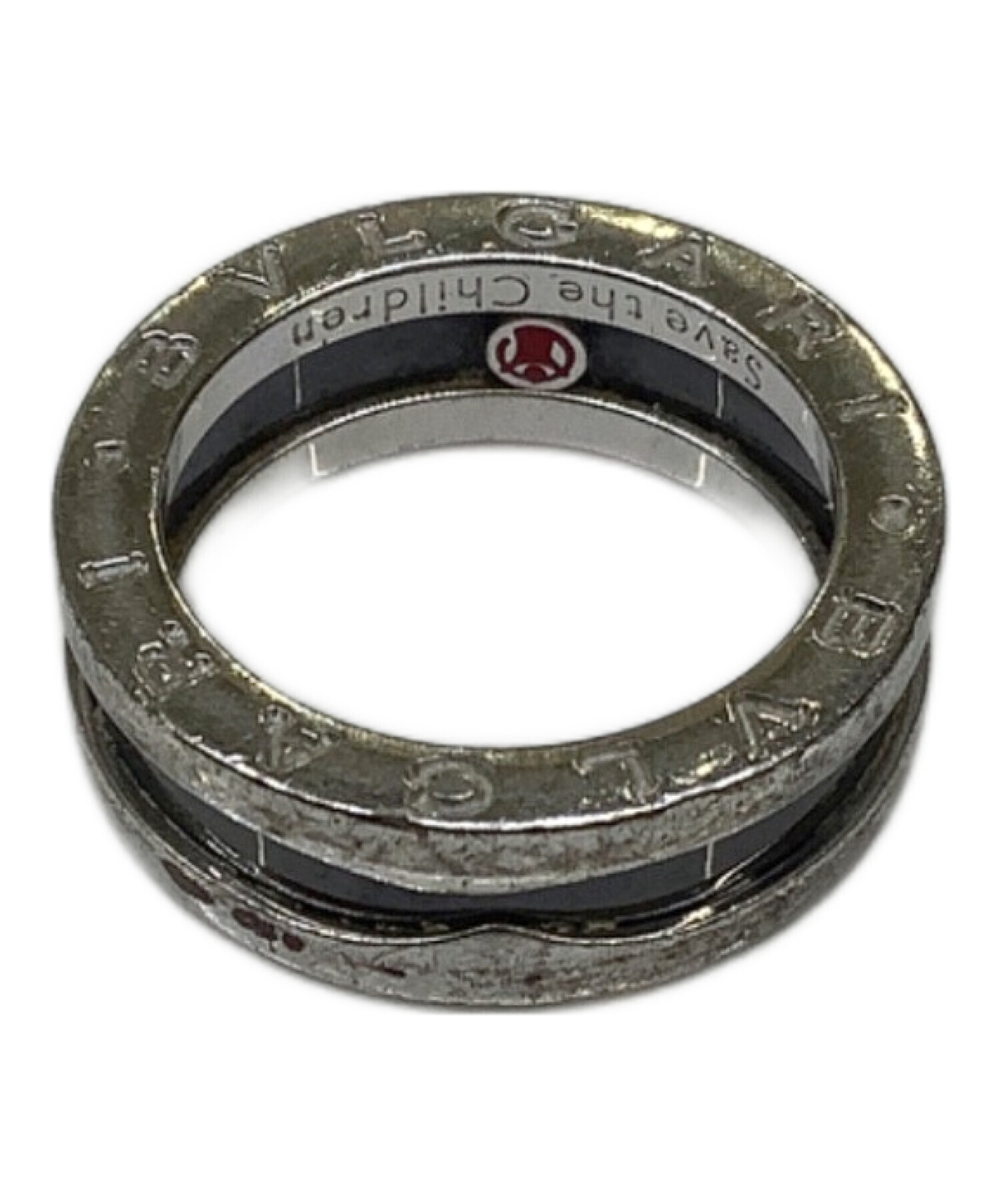 レディース BVLGARI シルバー ブラックストライプ リング