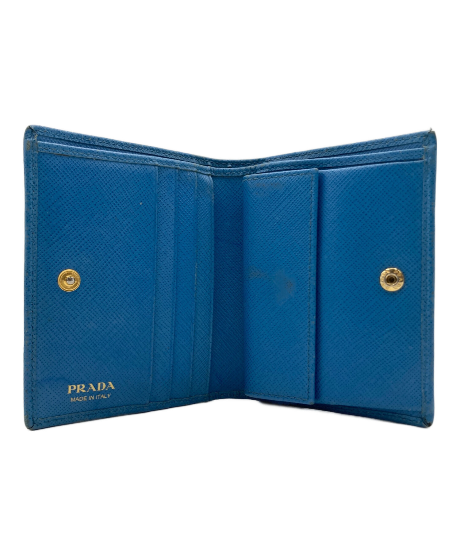 PRADA サフィアーノ 二つ折り財布　ブルー 中古・古着通販】PRADA (プラダ) PRADA サフィアーノ 2つ折り財布