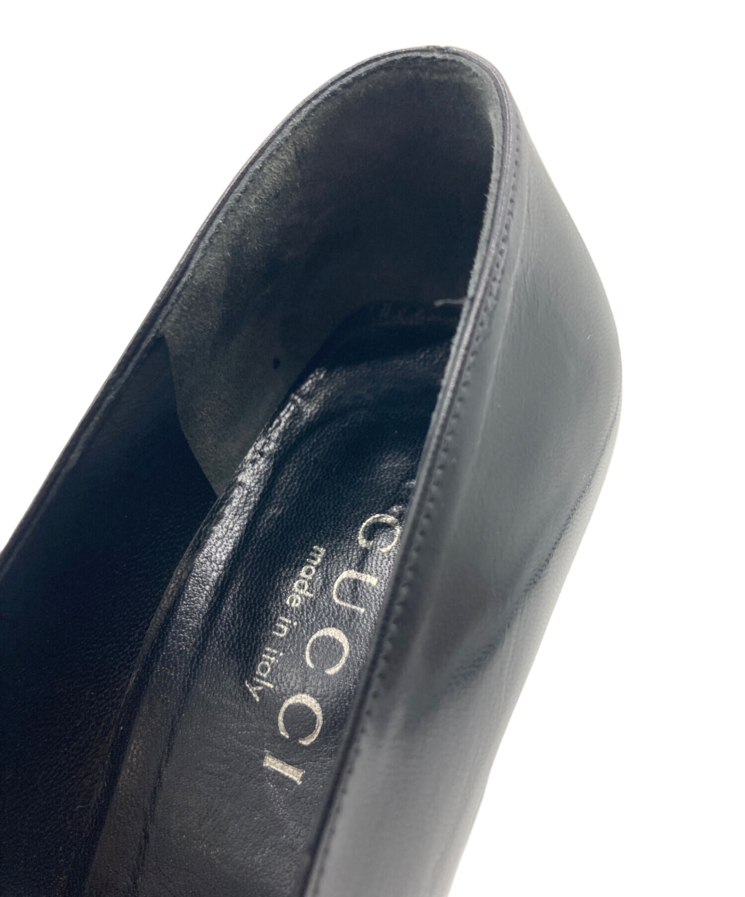 EU38 GUCCI グッチ ヒール BEE 未使用 レザー 黒 レア 204A 中古・古着通販】GUCCI (グッチ) GUCCI レザー ハイヒール ブラック