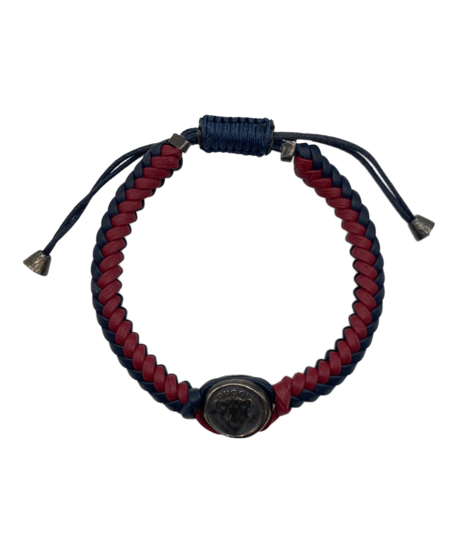 GUCCI グッチ レザー編み込み ブレスレット 中古・古着通販】GUCCI (グッチ) GUCCI クレスト 編み込みレザー