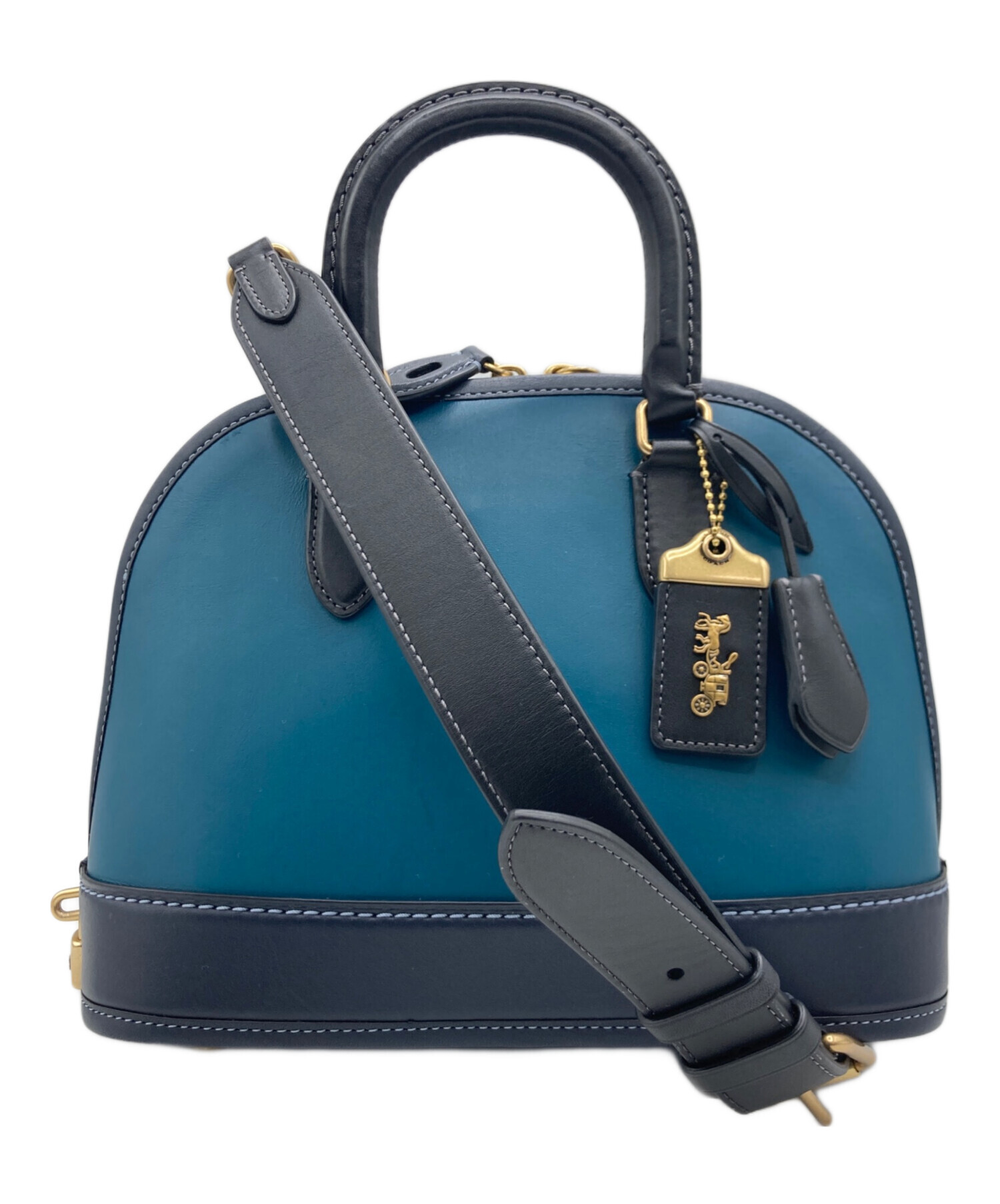 中古・古着通販】COACH (コーチ) 2WAYバッグ ネイビー×グリーン