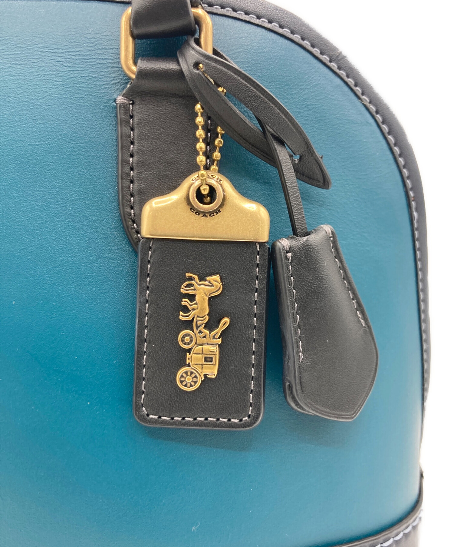 中古・古着通販】COACH (コーチ) 2WAYバッグ ネイビー×グリーン