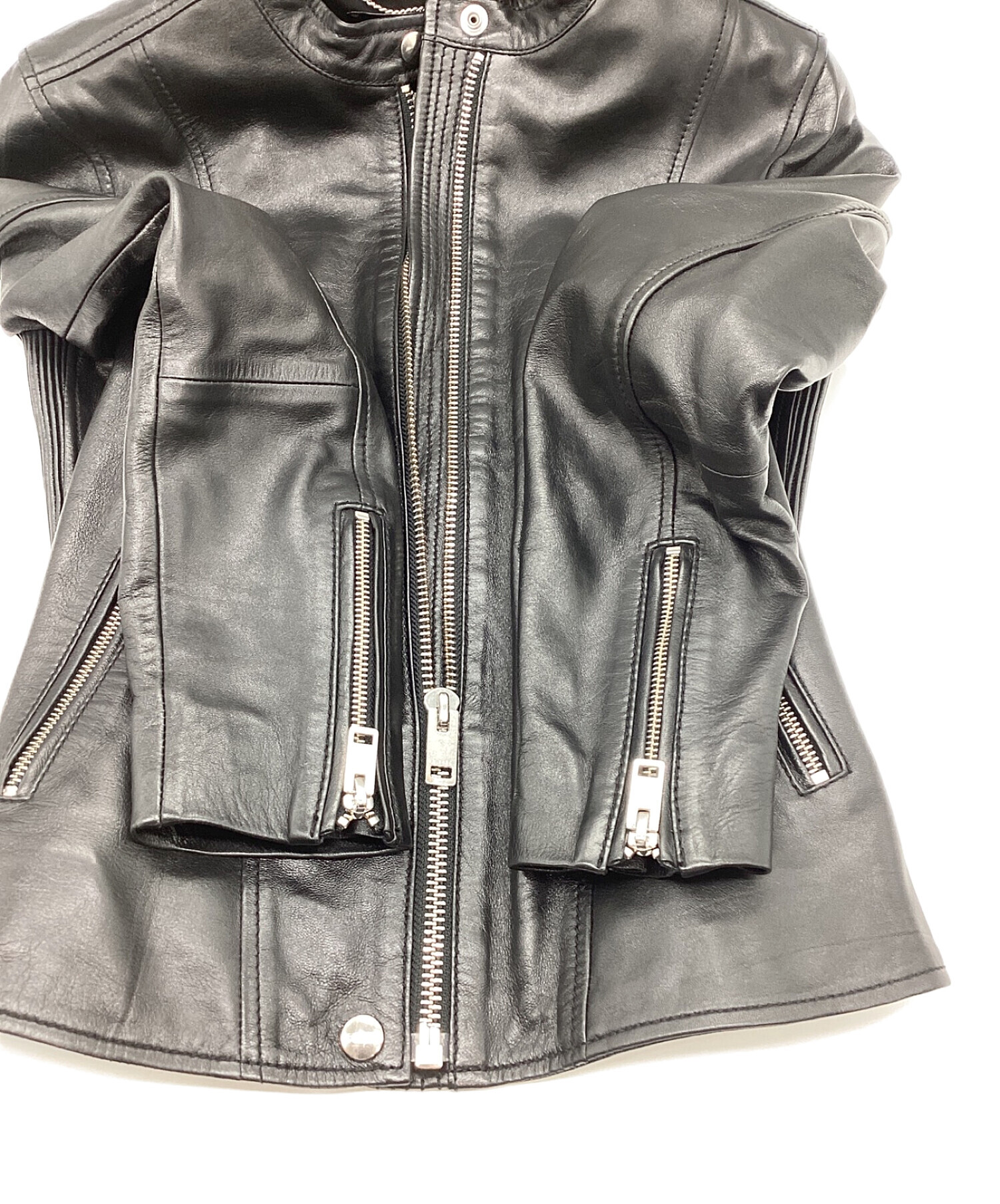 Lサイズ 未使用 タグ付き ディーゼル ラムレザー　ライダースジャケット 総柄 中古・古着通販】DIESEL (ディーゼル) ラムレザージャケット ブラック