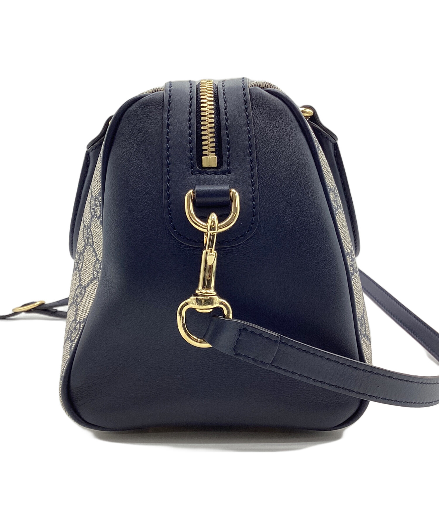 GUCCI グッチ　カーフ レザー ミニボストン バッグ　ネイビー 中古・古着通販】GUCCI (グッチ) ボストンバッグ グレー×ネイビー