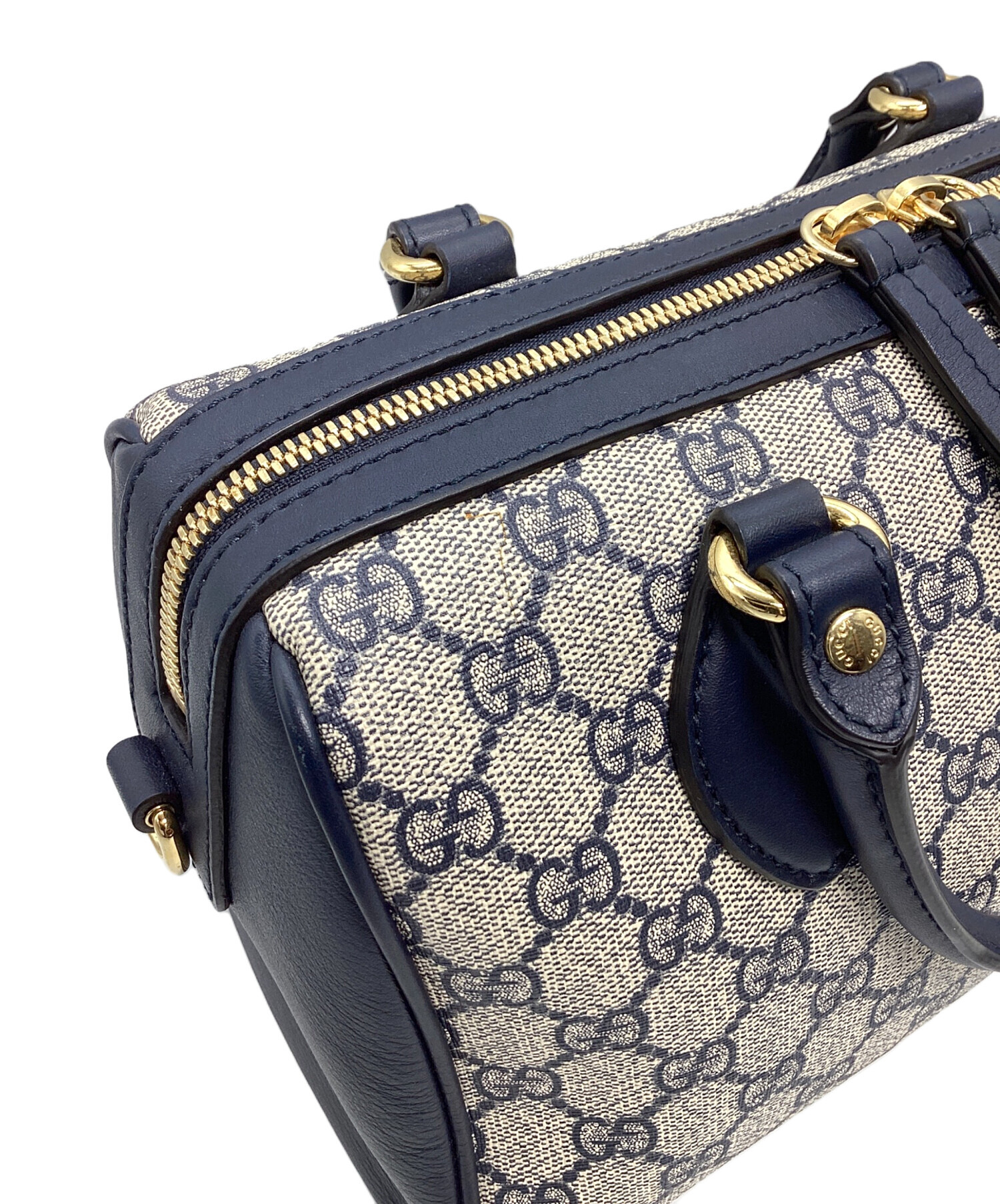 中古・古着通販】GUCCI (グッチ) ボストンバッグ グレー×ネイビー