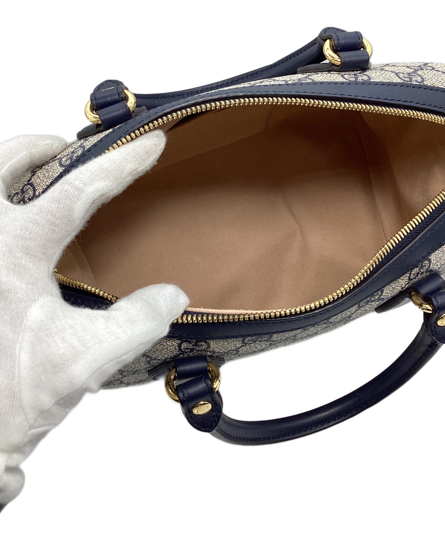 中古・古着通販】GUCCI (グッチ) ボストンバッグ グレー×ネイビー