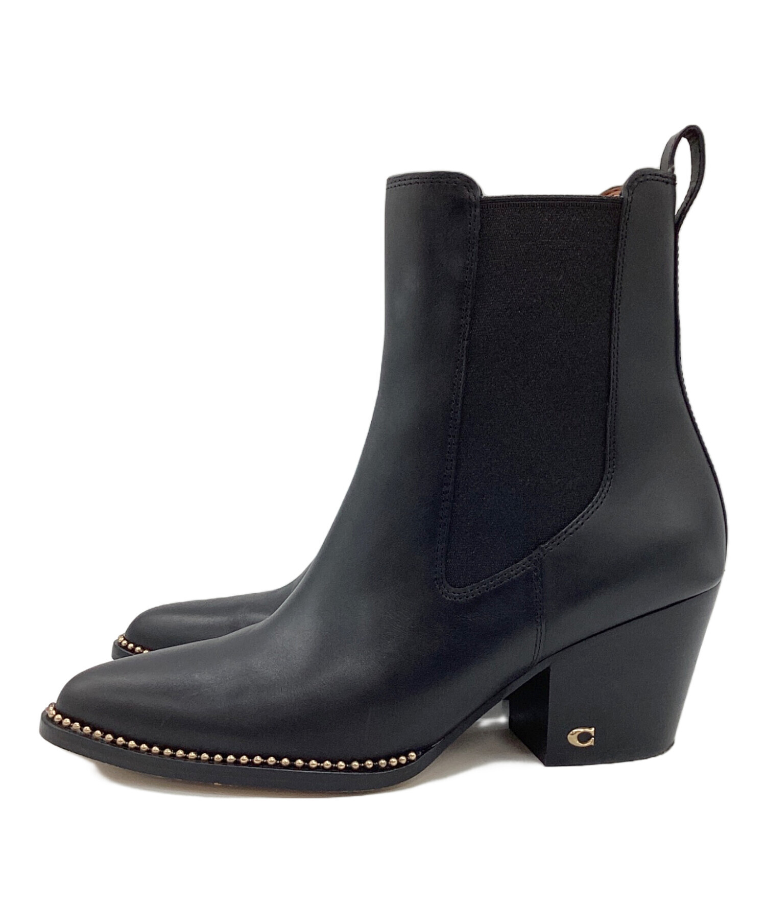 美品　coach サイドゴアブーツ　スタッズ　黒　23.5 中古・古着通販】COACH (コーチ) サイドゴアブーツ ブラック サイズ:24