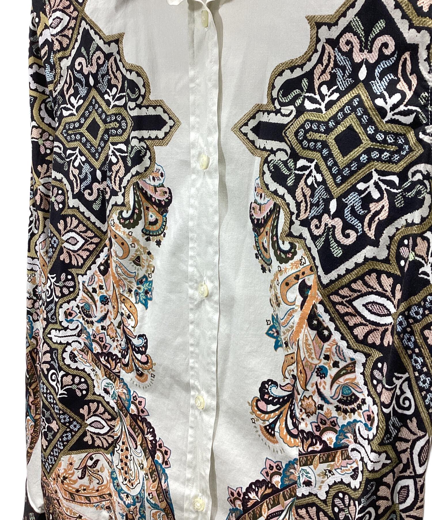 ETRO エトロ シルクブラウス シャツ 【サイズ40 L相当】【タグ付】 中古・古着通販】ETRO (エトロ) 長袖シャツ ブラック×ホワイト サイズ