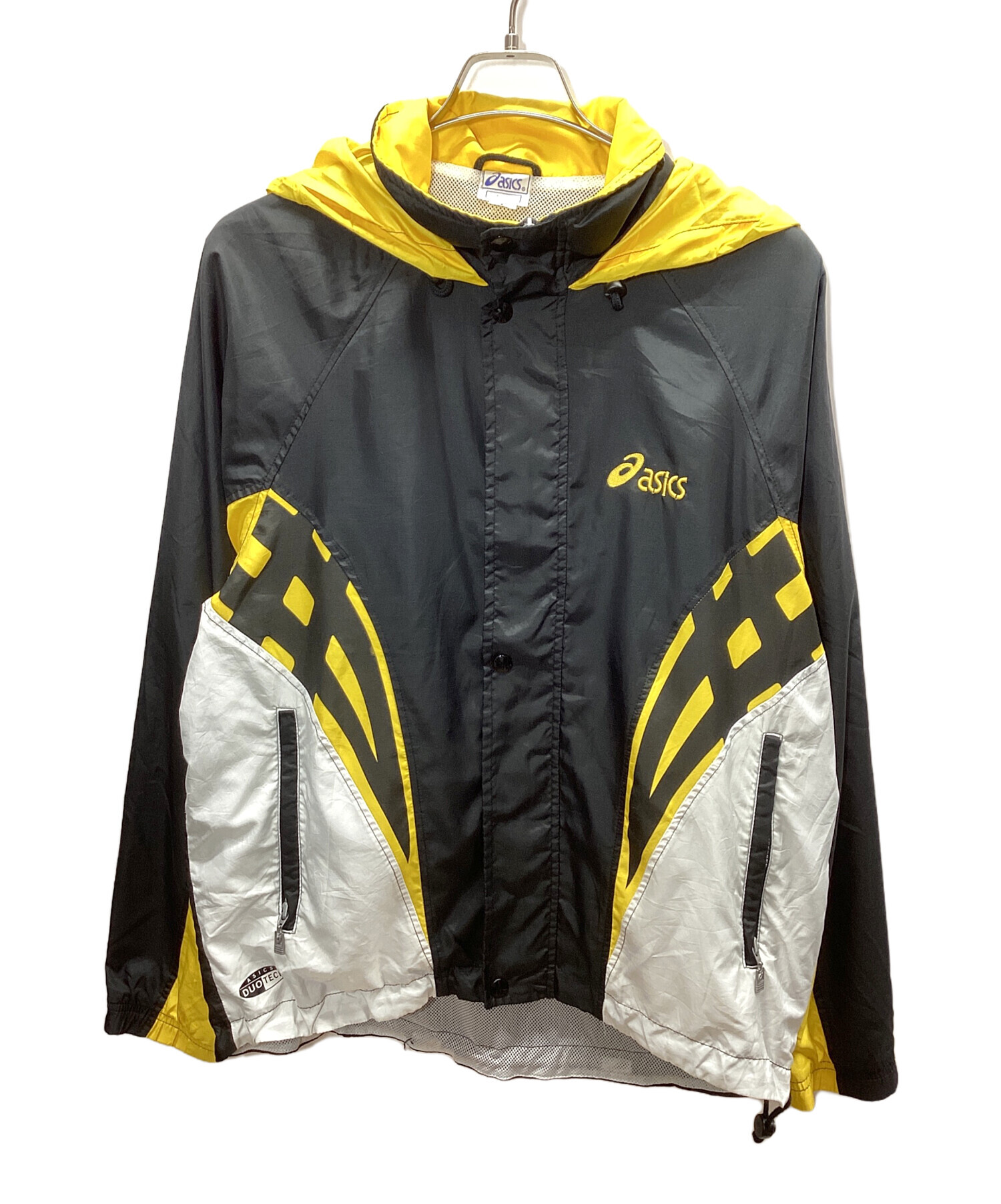 00s ナイロンジャケット古着ブラックホワイト短丈ワイドCBOY美品 L☆古着 アシックス 長袖 ナイロン ジャケット メンズ 00年代 00s ワン