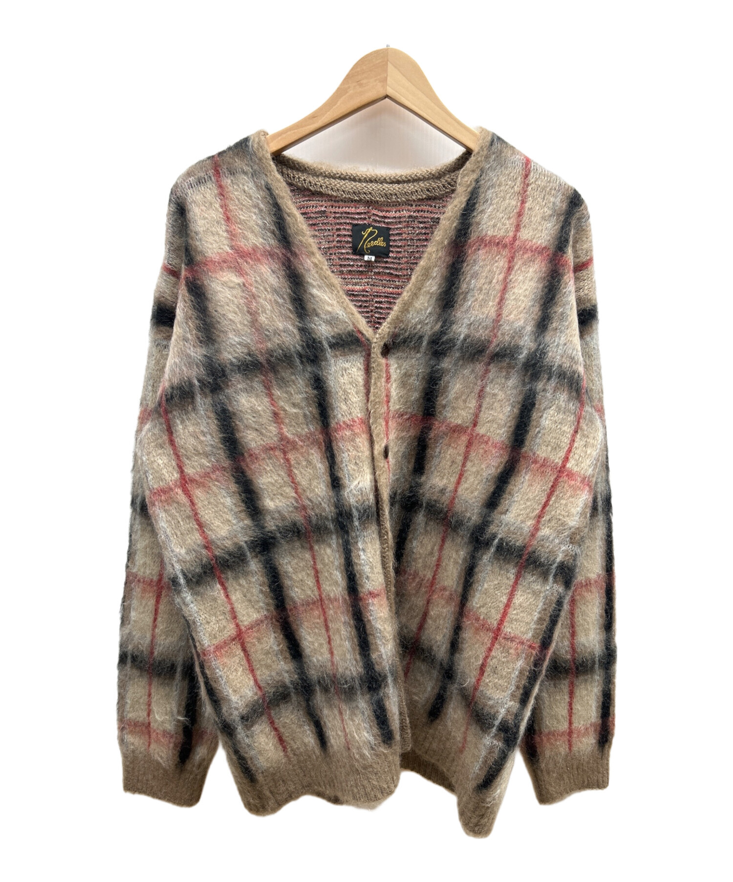 Needles M ブラウン チェック カーディガン Needles M モヘアニット カーディガン ブラウン チェック柄 - メルカリ