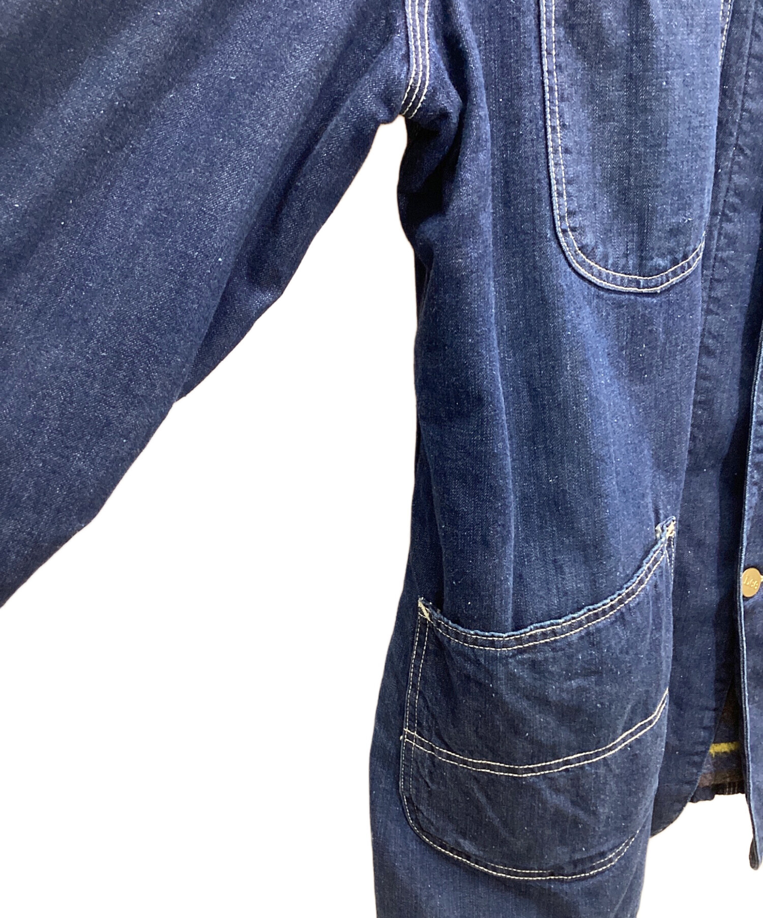 Lee デニムカバーオール　黒タグ　サイズ42 中古・古着通販】LEE (リー) デニムカバーオール ベージュ×インディゴ