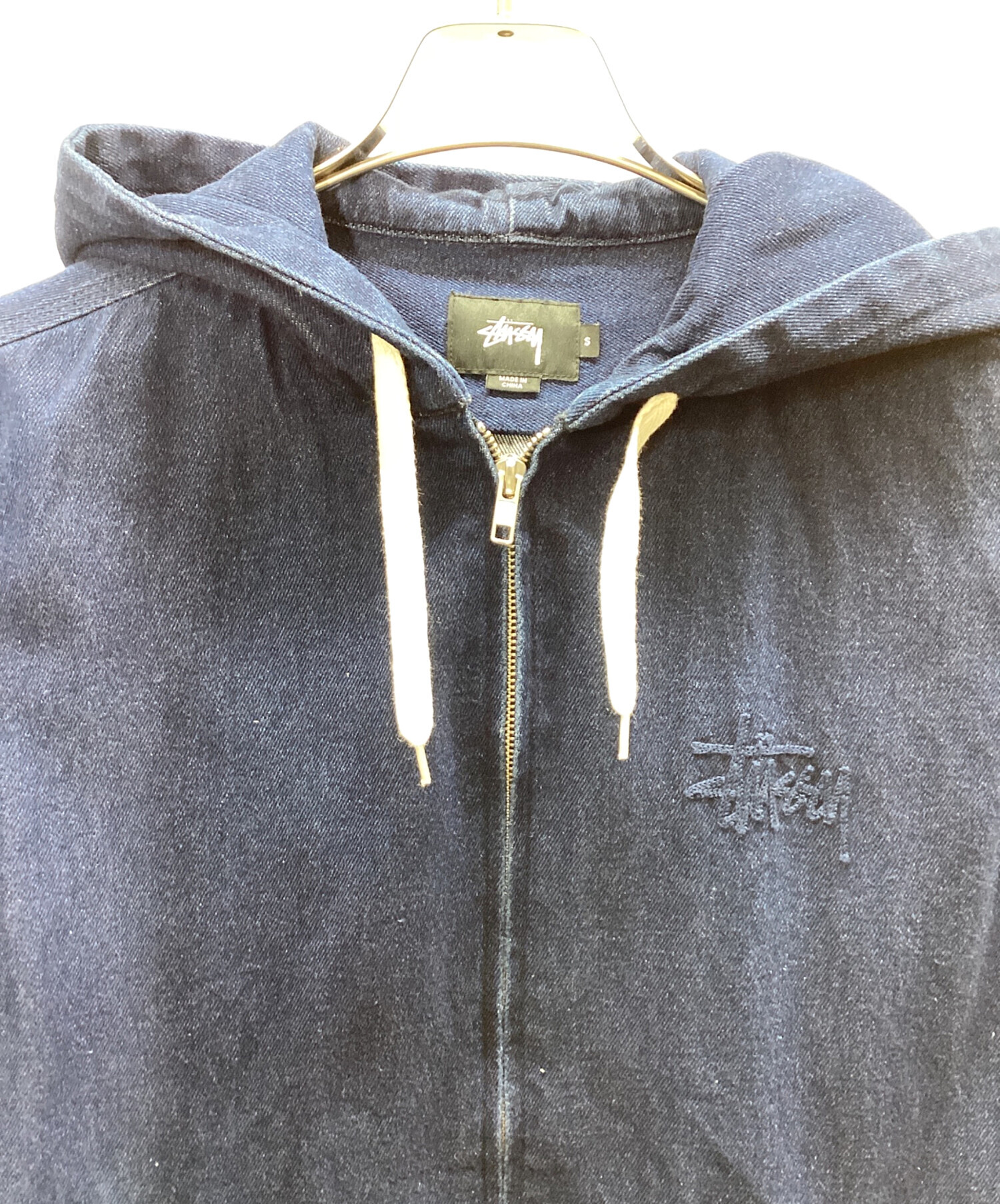 【値下交渉可】STUSSY デニム　パーカー　アウター【古着】 希少品】ステューシー デニムパーカー フーディー ジャケット ハーフ