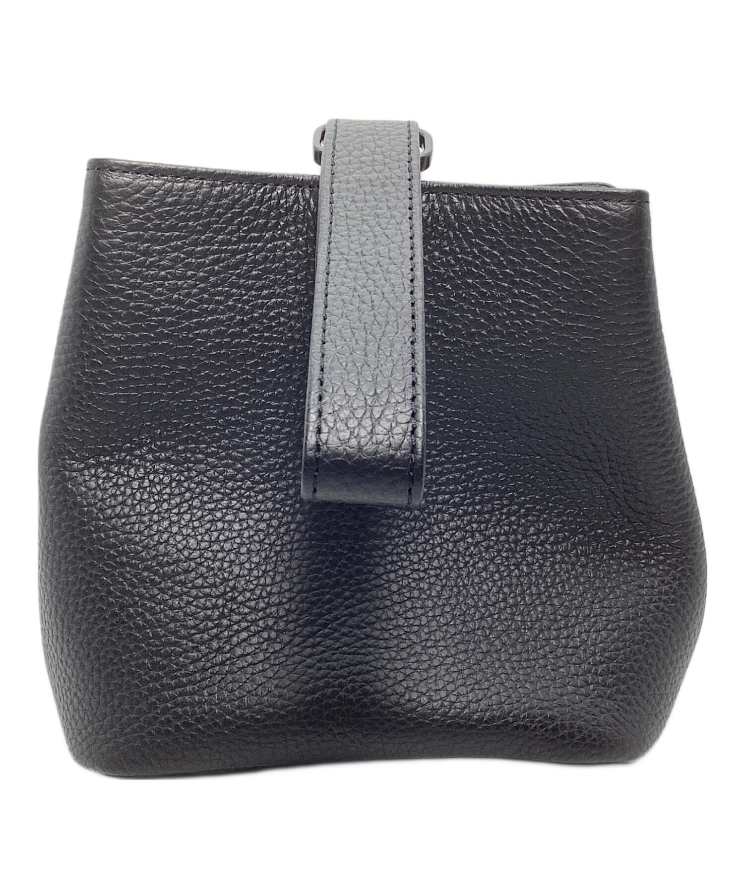 中古・古着通販】HushTug (ハッシュタグ) 巾着レザーバッグ ブラック