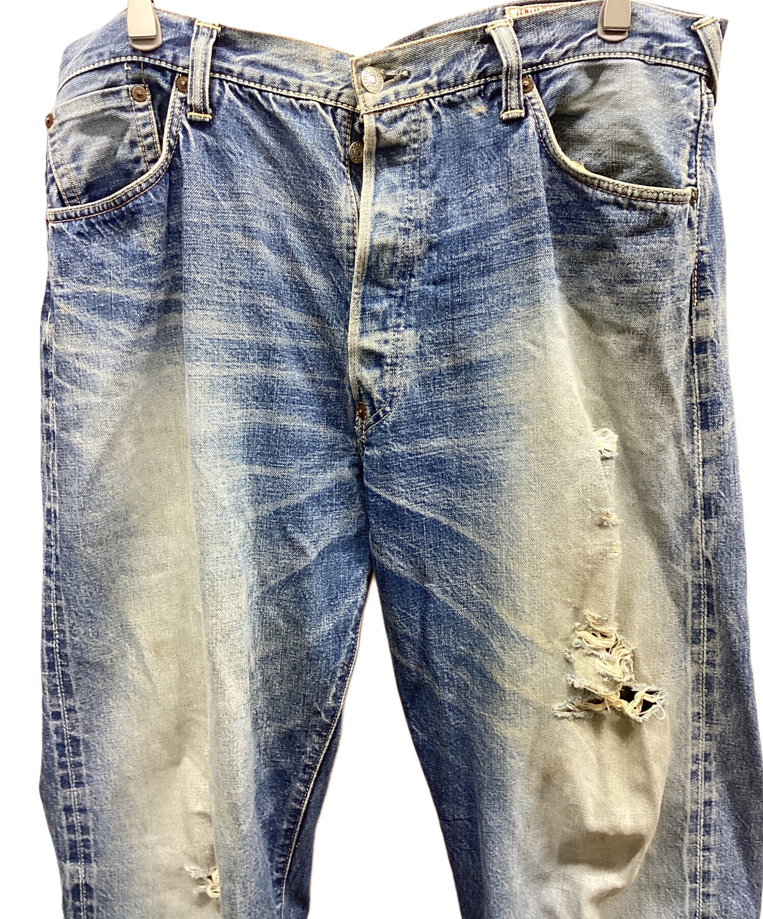 中古・古着通販】EVISU (エヴィス) ダメージデニムパンツ ブルー