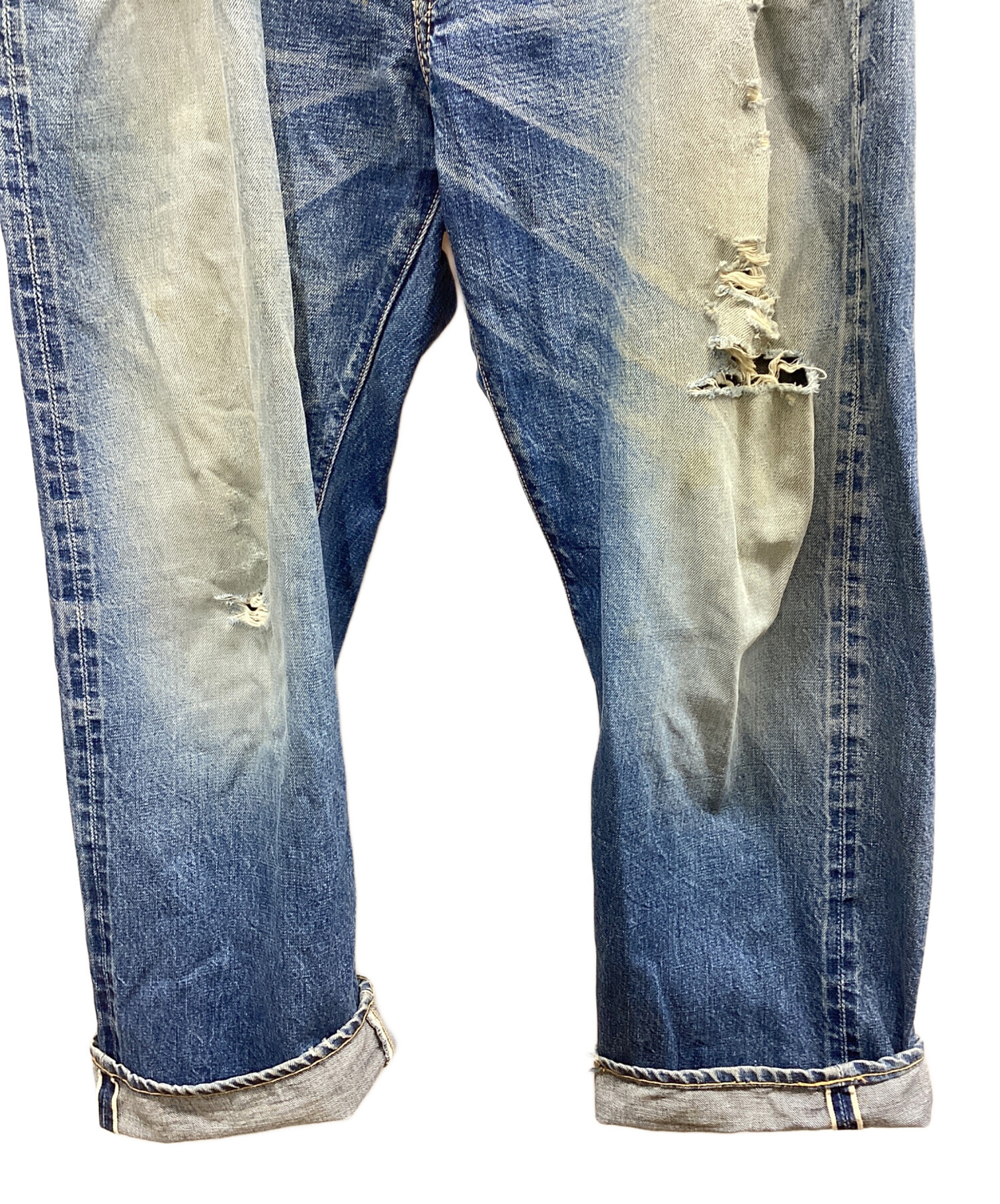 中古・古着通販】EVISU (エヴィス) ダメージデニムパンツ ブルー