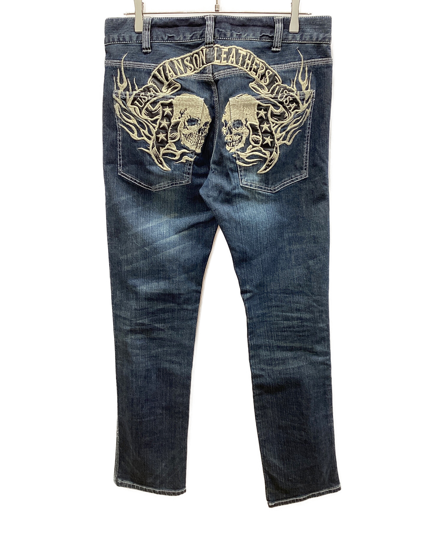 中古・古着通販】VANSON (バンソン) 刺繍デニムパンツ ブルー サイズ