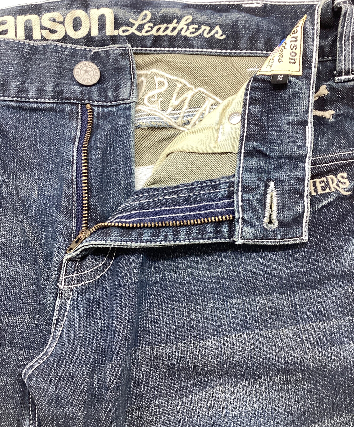中古・古着通販】VANSON (バンソン) 刺繍デニムパンツ ブルー サイズ