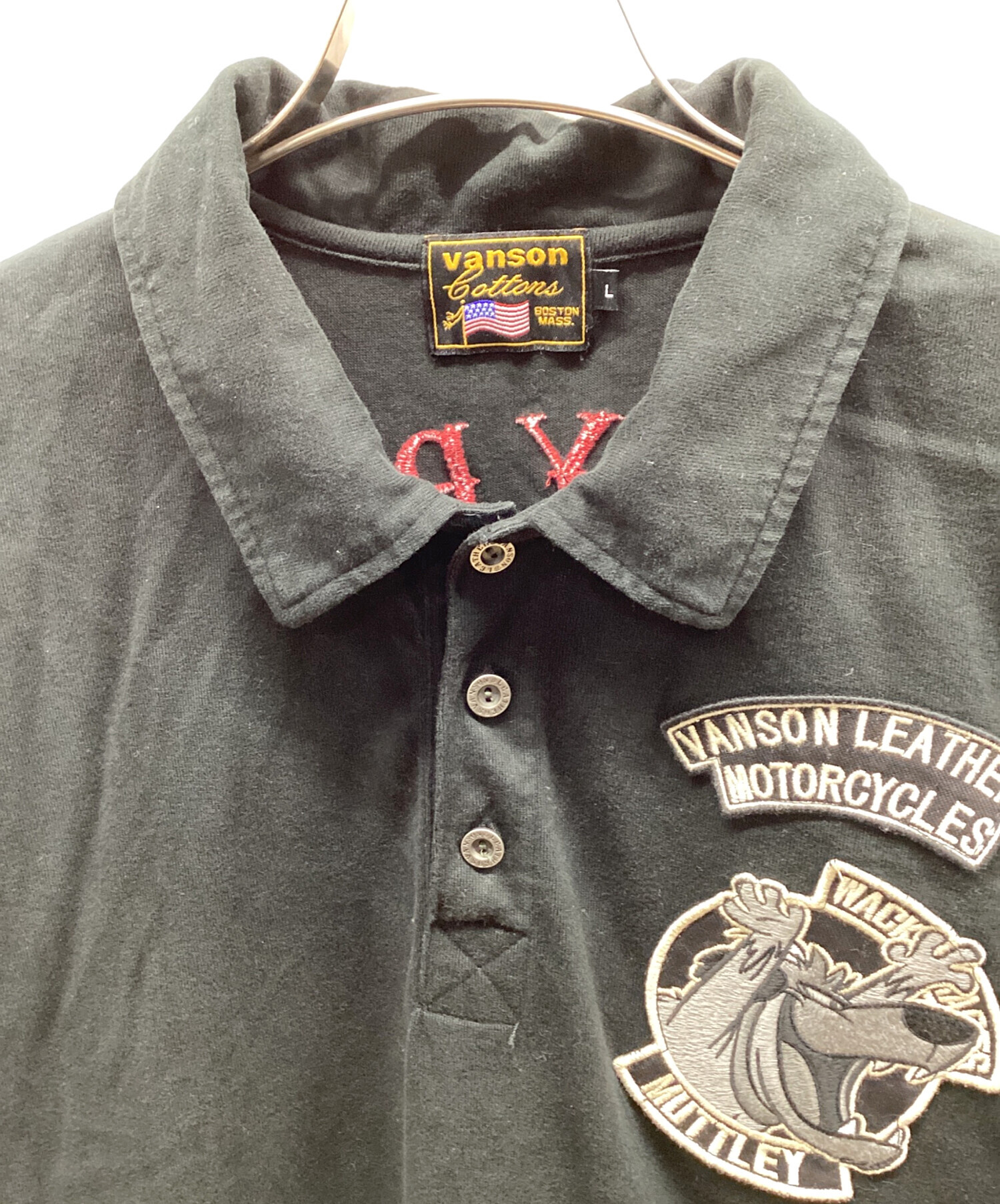 中古・古着通販】VANSON (バンソン) ポロシャツ ブラック サイズ:L