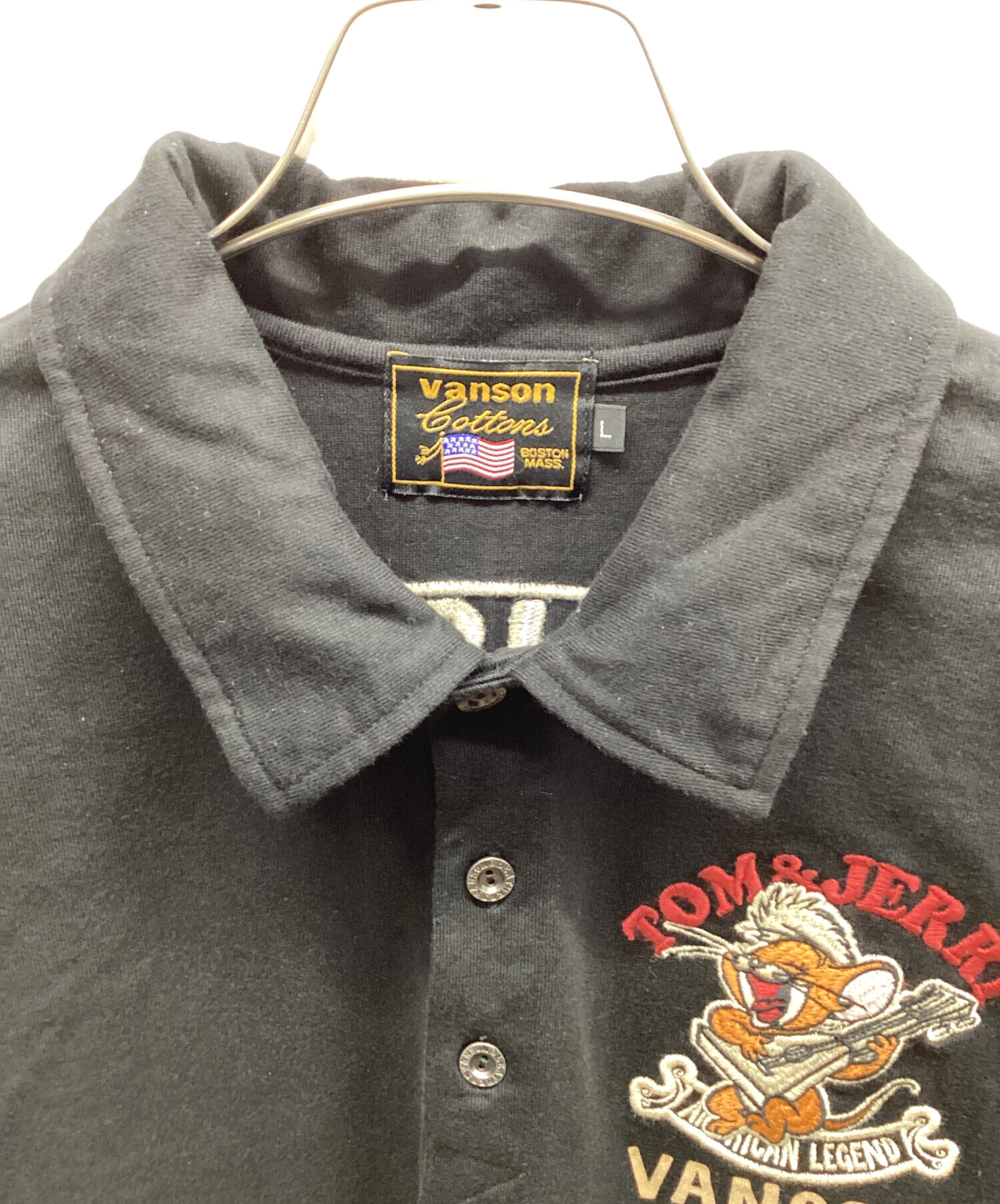 中古・古着通販】VANSON (バンソン) ポロシャツ ブラック サイズ:L