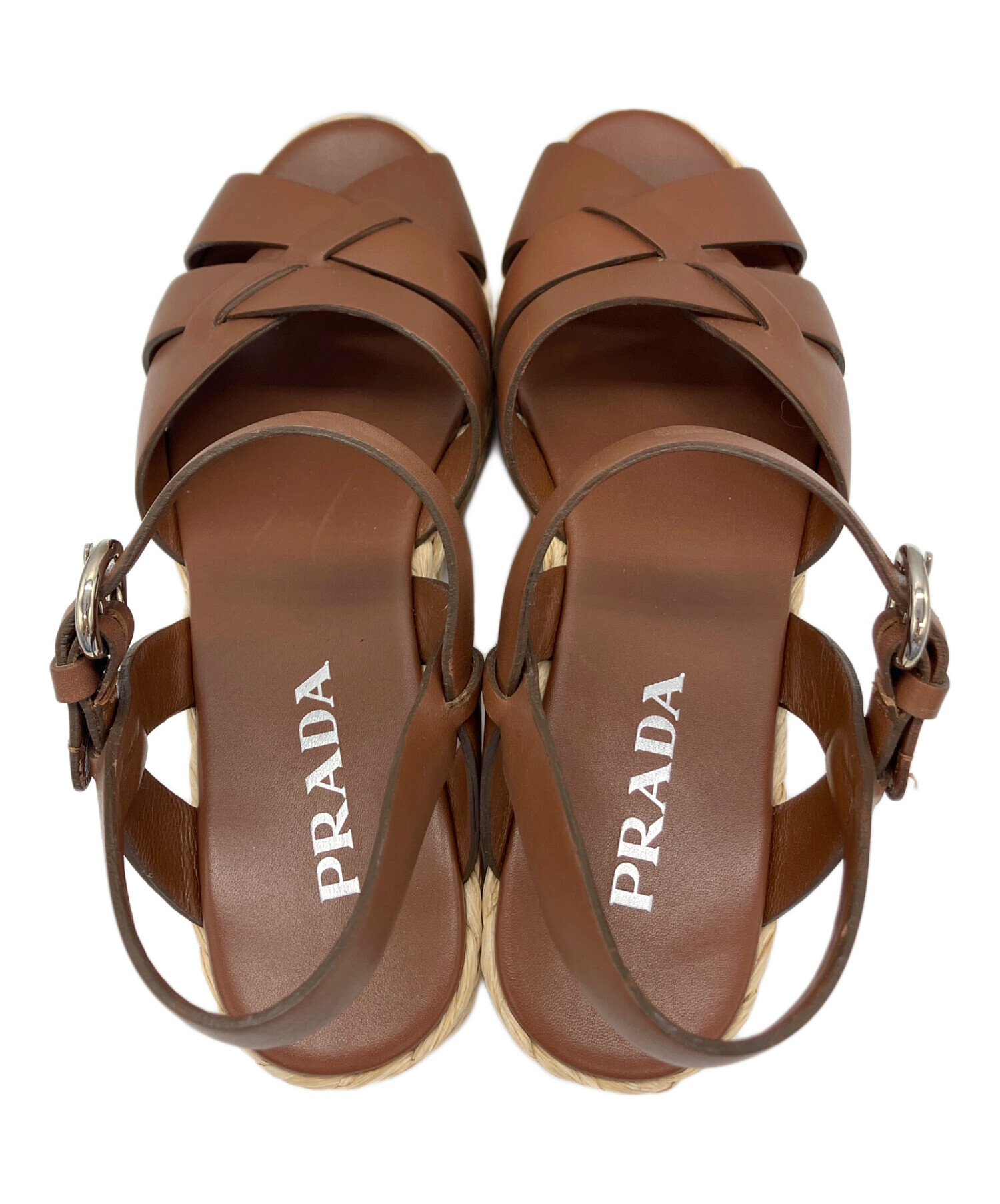 PRADA プラダ コルク ウェッジソール サンダル 37箱付き 中古・古着通販】PRADA (プラダ) ウェッジソールサンダル ブラウン