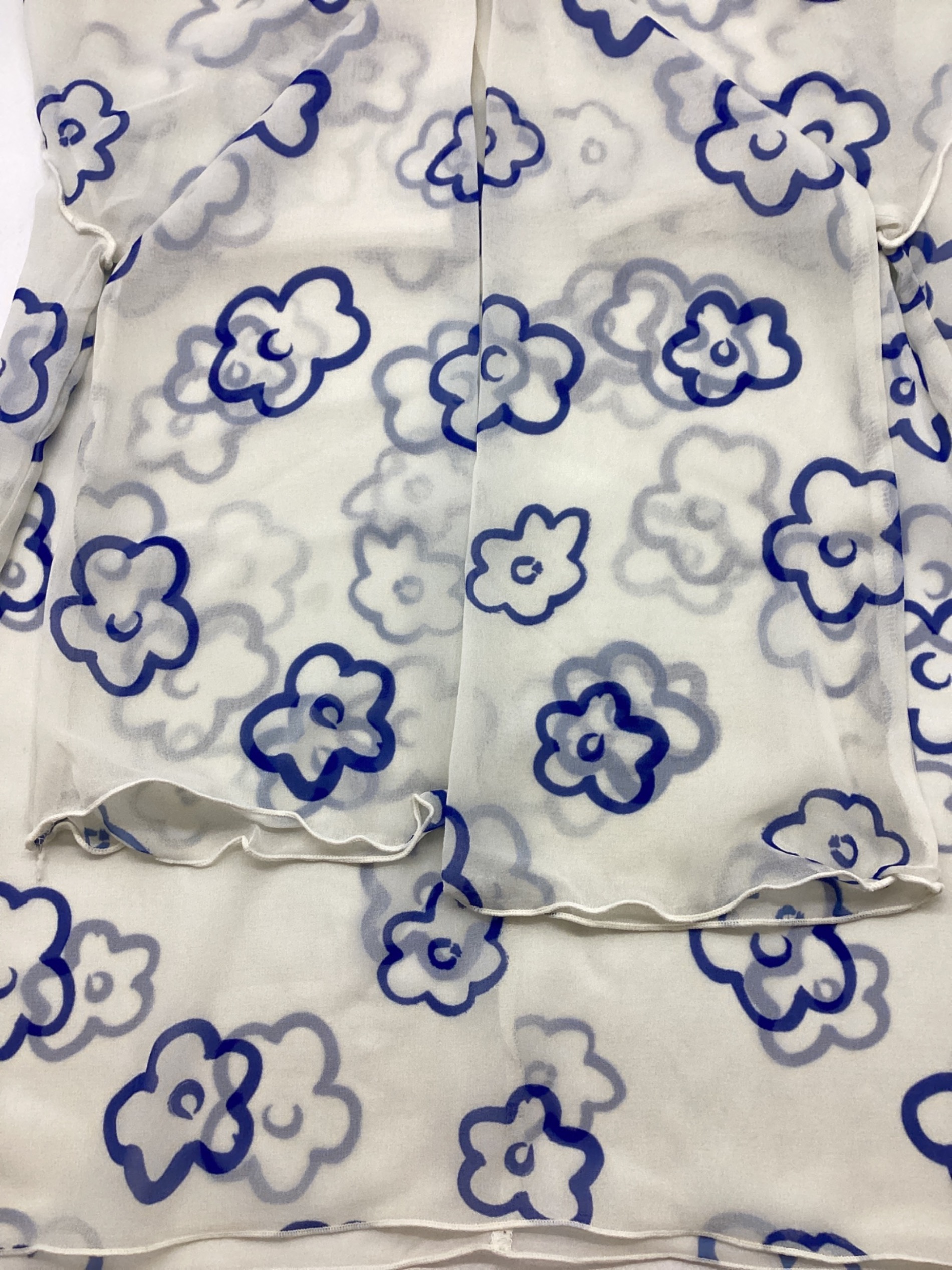中古・古着通販】POPPY (ポピー) 長袖ブラウス ホワイト×ブルー サイズ 