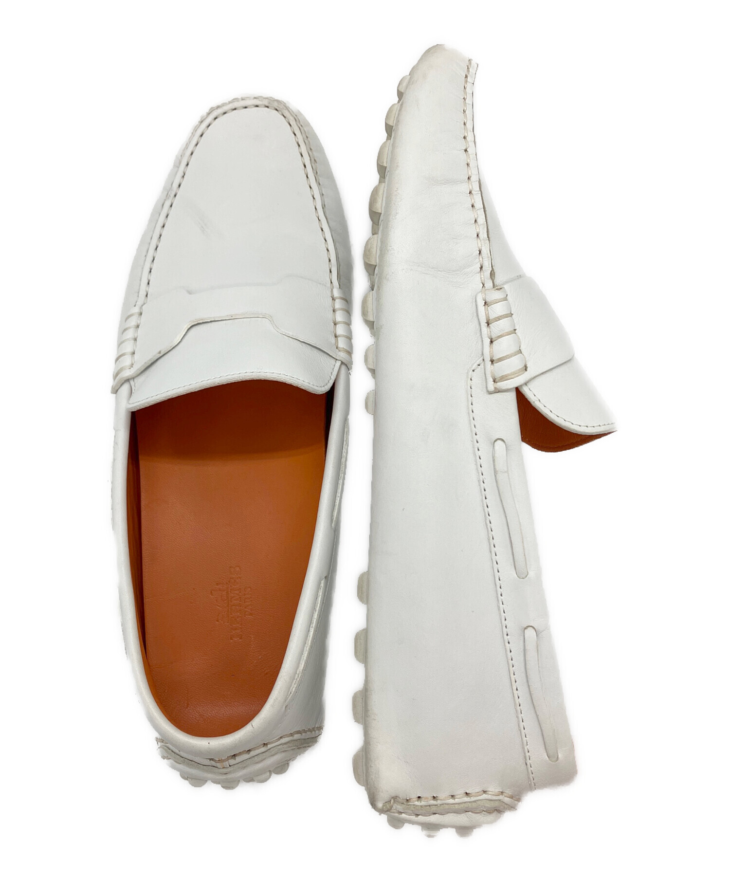エルメス HERMES 靴 ドライビングシューズ 40 1/2 レザー 白 メンズ 