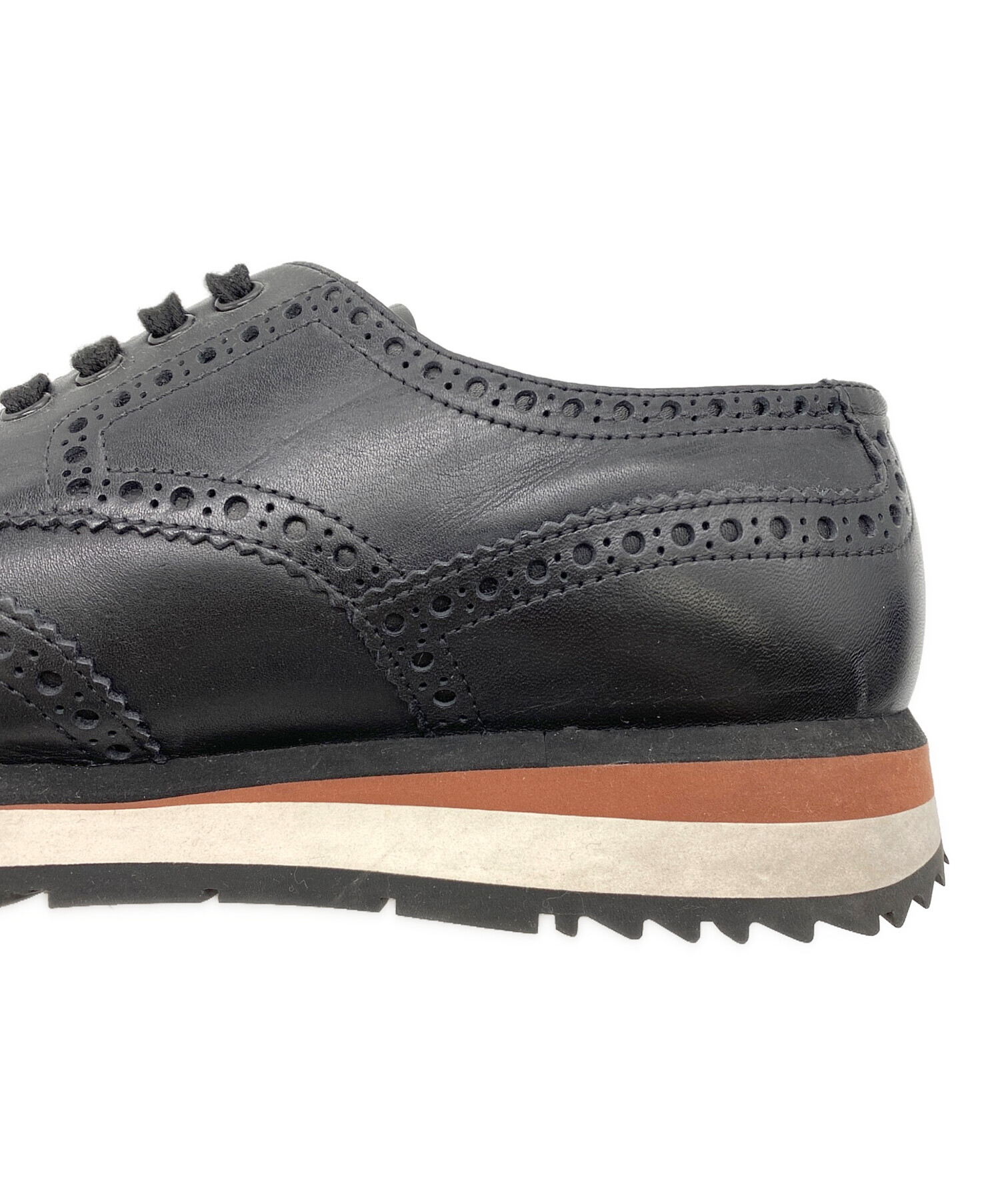 PRADA ウイングチップ ハイカット ブラック レザーブーツ 5 1/2 中古・古着通販】PRADA (プラダ) ウィングチップシューズ