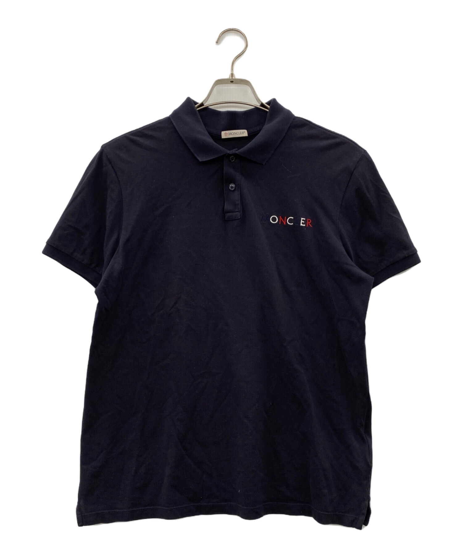MONCLER ネイビー トリコカラーロゴポロシャツ 中古・古着通販】MONCLER (モンクレール) トリコカラーロゴ刺繍半袖