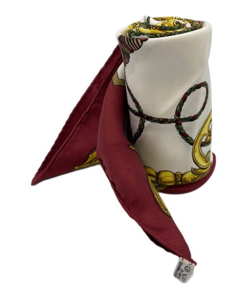 HERMES シルクスカーフ ワインレッド 装飾柄 中古・古着通販】HERMES (エルメス) シルクスカーフ ワインレッド