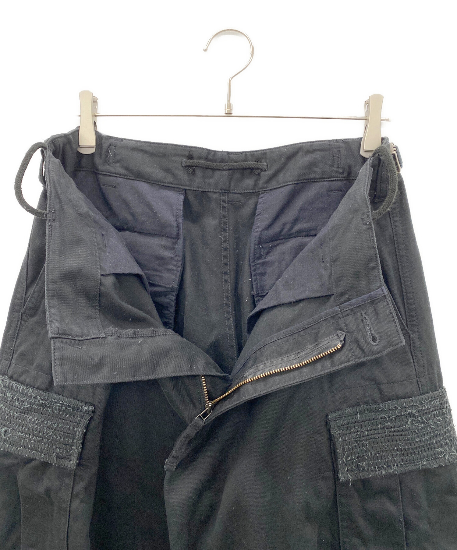 KUON / カーゴパンツ/L/コットン/BLK/2002-PT0403 中古・古着通販】KUON (クオン) 裂き織カーゴパンツ ブラック サイズ:S