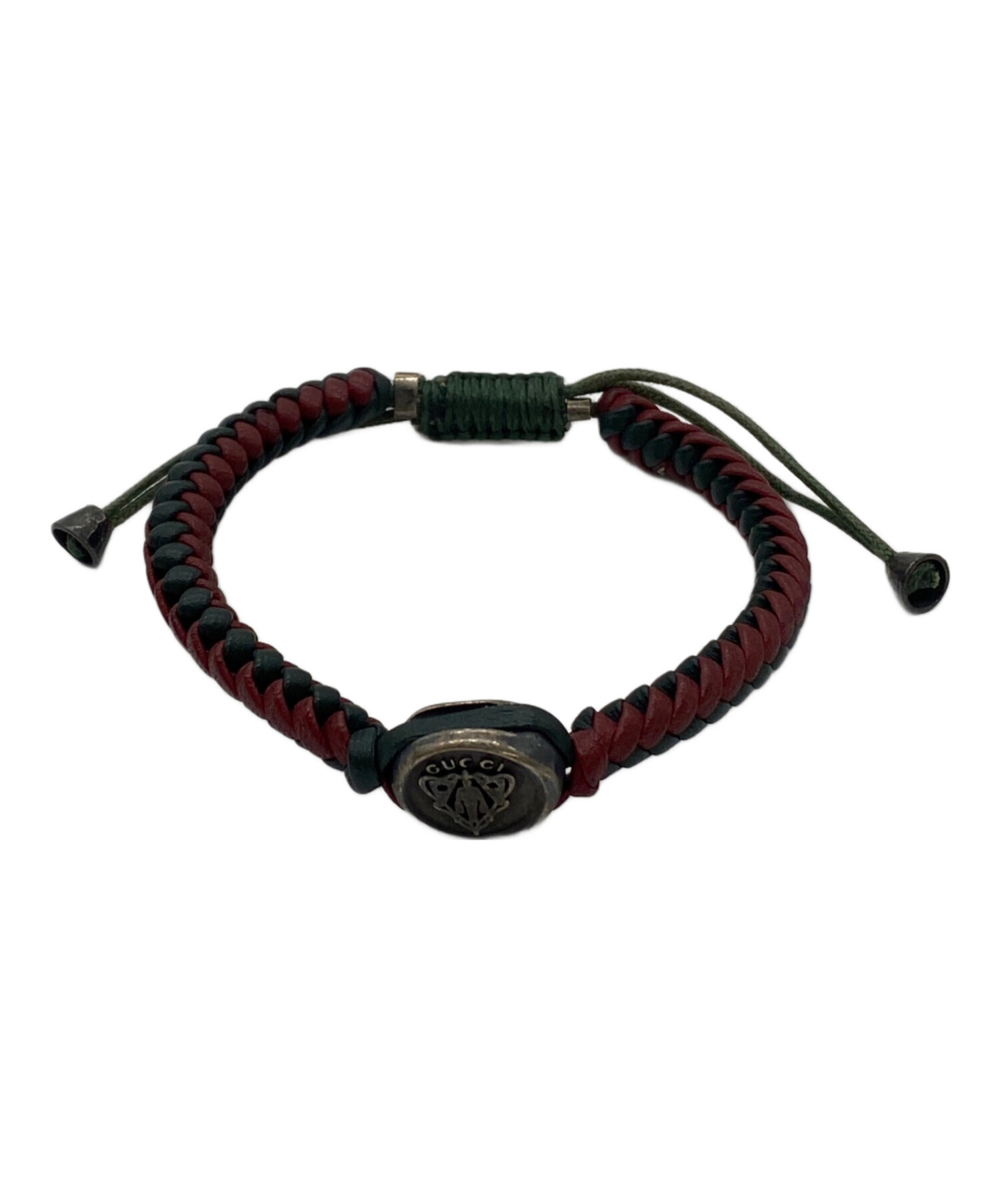 中古・古着通販】GUCCI (グッチ) 編み込みレザーブレスレット ブラック