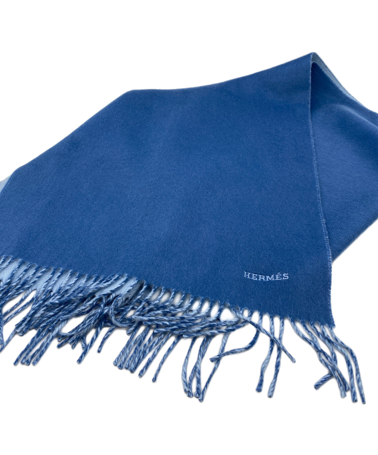 HERMES カシミヤ マフラー ダークブルー＆ブルー 中古・古着通販】HERMES (エルメス) カシミヤマフラー ブルー
